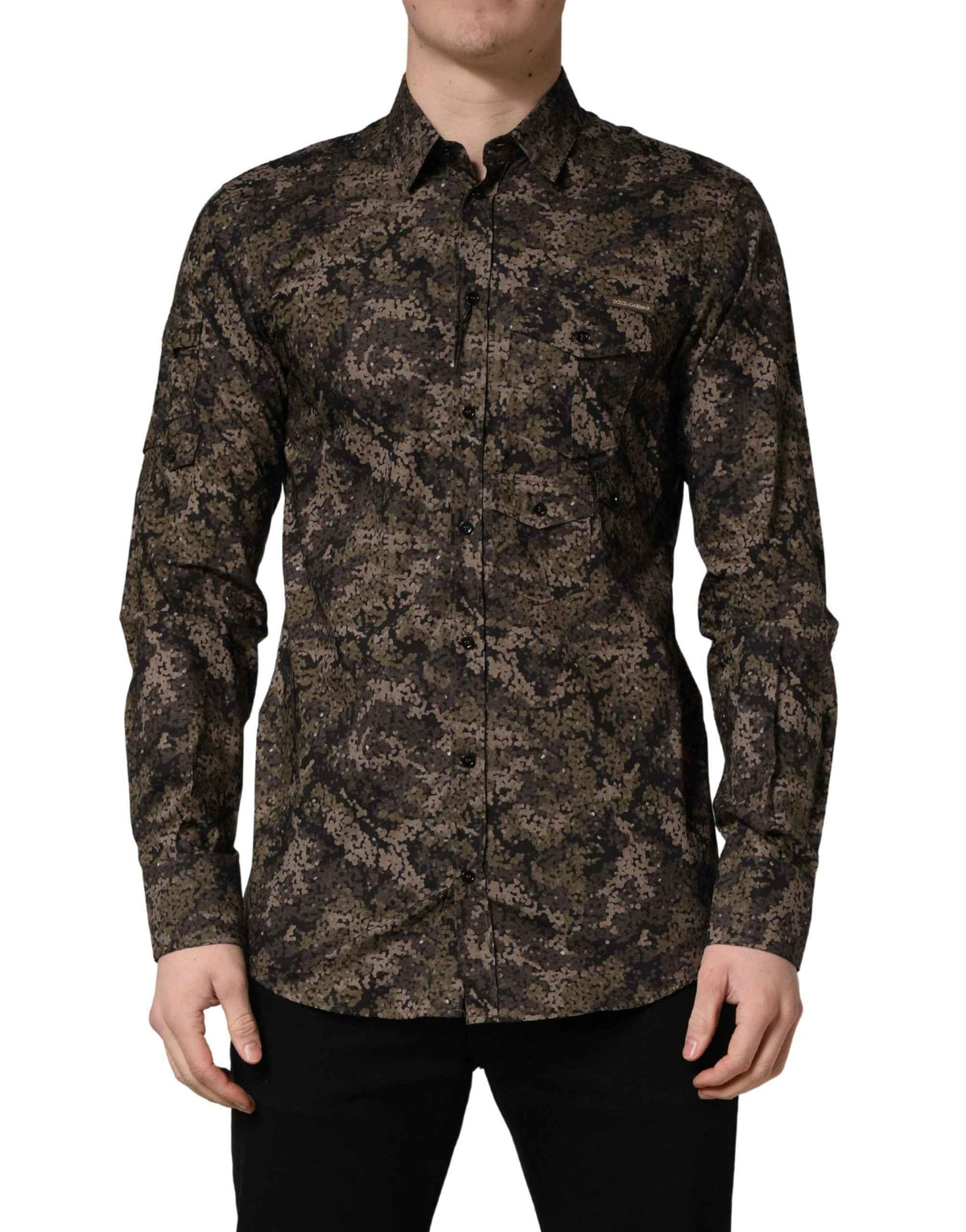 Dolce & Gabbana Brown Camouflage Long Sleeve Men Dress Shirt