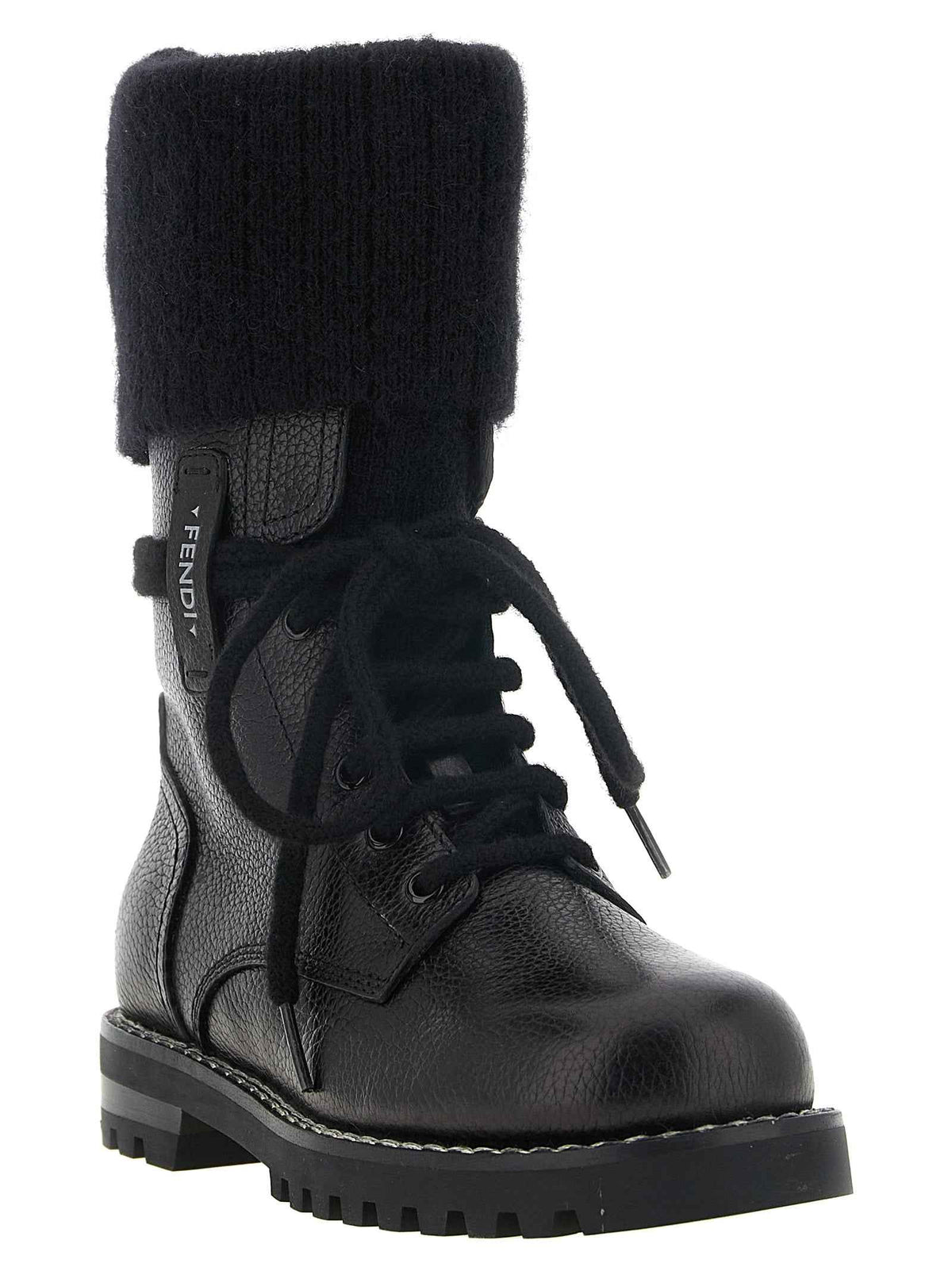 Fendi Black Calfskin Lace-Up Boots