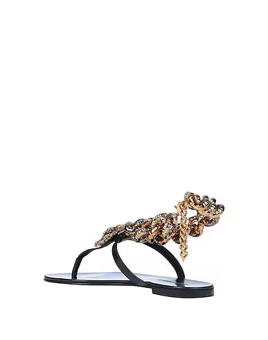 Dolce & Gabbana Women’s Chain Ankle Flat Sandals – Black & Gold