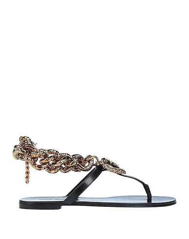 Dolce & Gabbana Women’s Chain Ankle Flat Sandals – Black & Gold