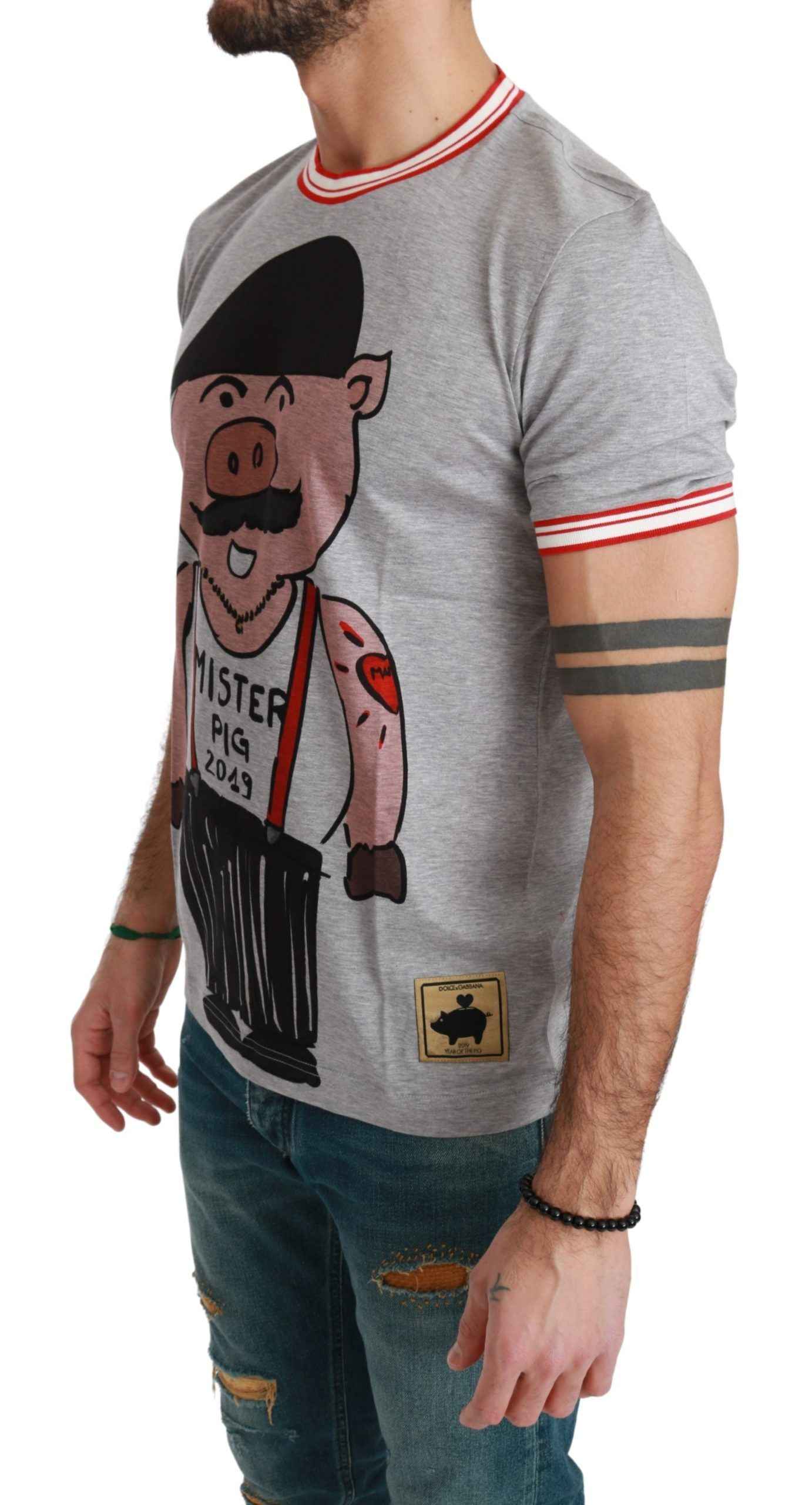 Dolce & Gabbana Gray Cotton Top 2019 Year of the Pig T-shirt