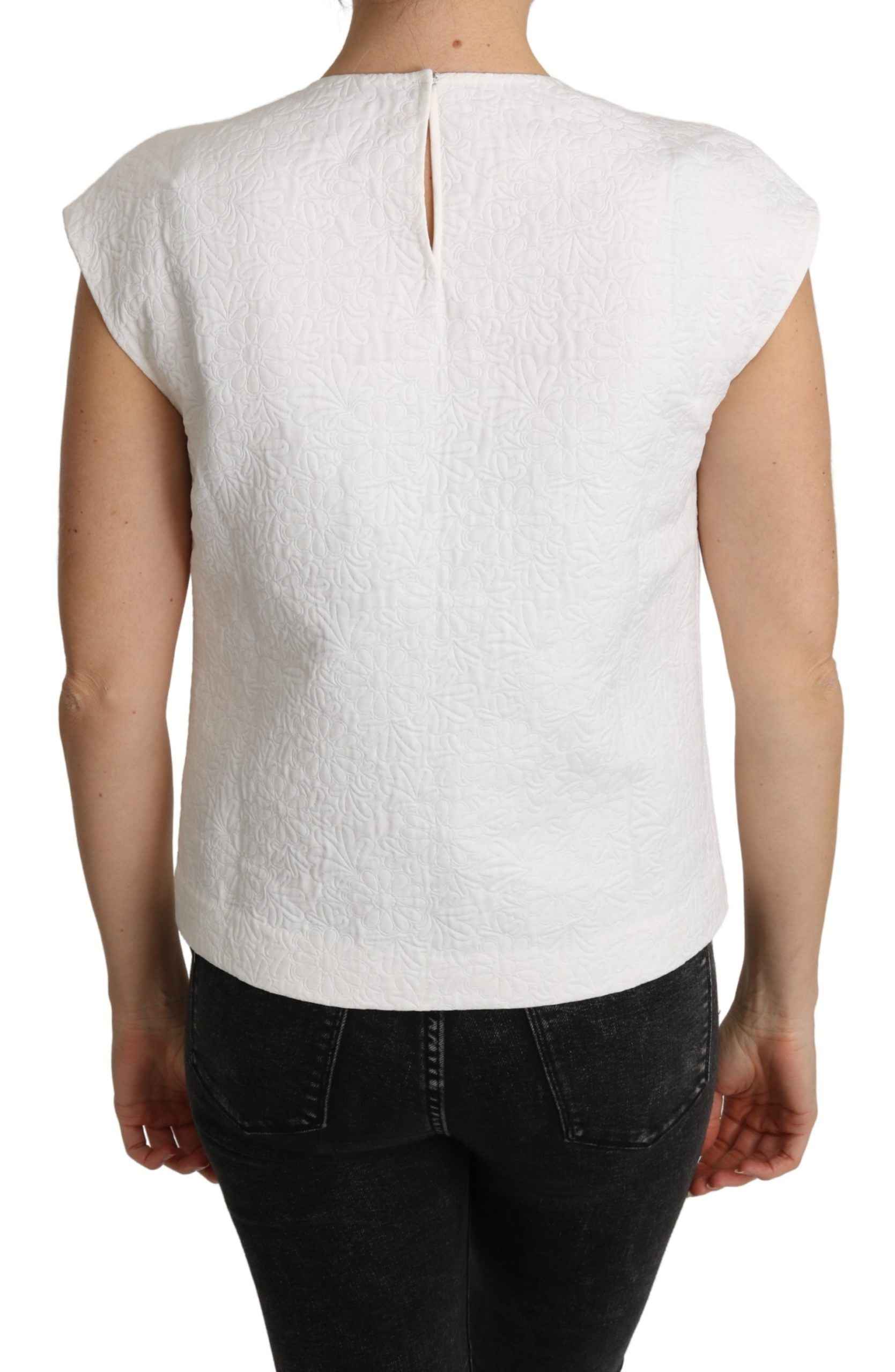 Dolce & Gabbana White Floral Brocade Blouse Cotton Top