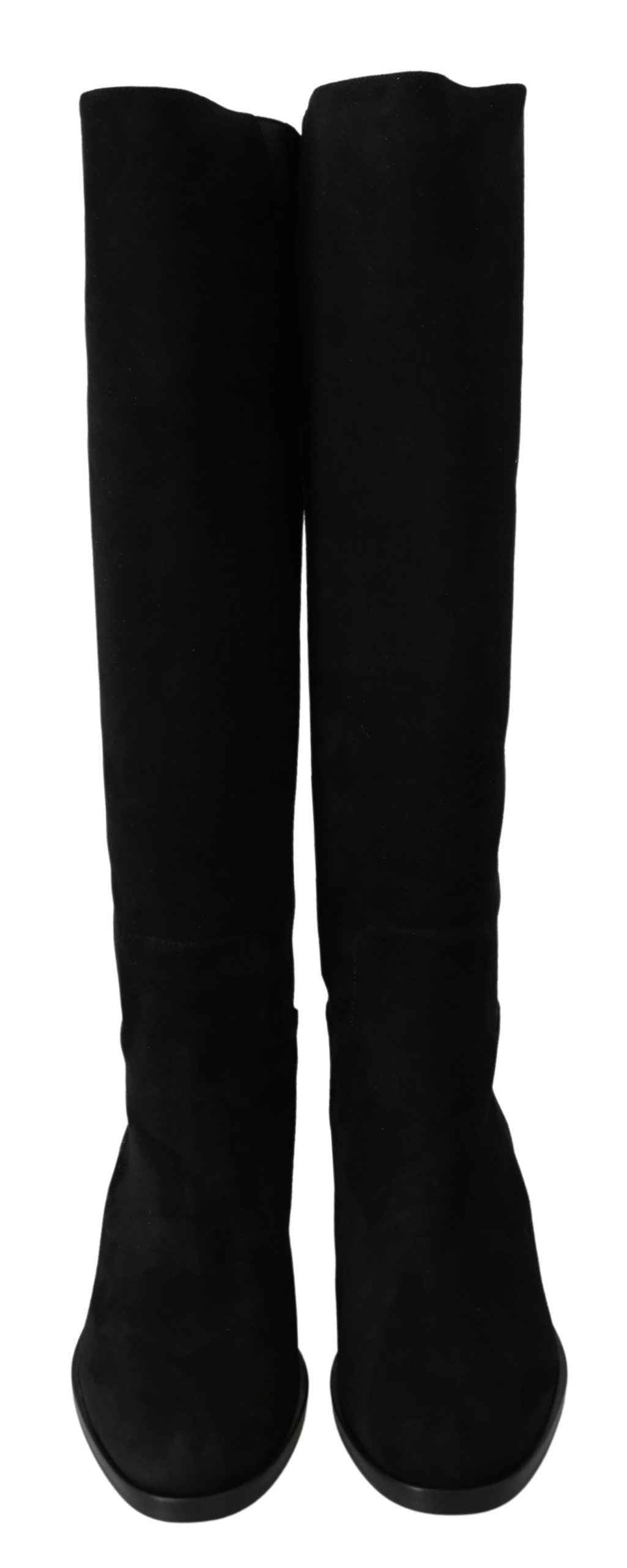 Dolce & Gabbana Black Suede Knee High Flat Boots Shoes