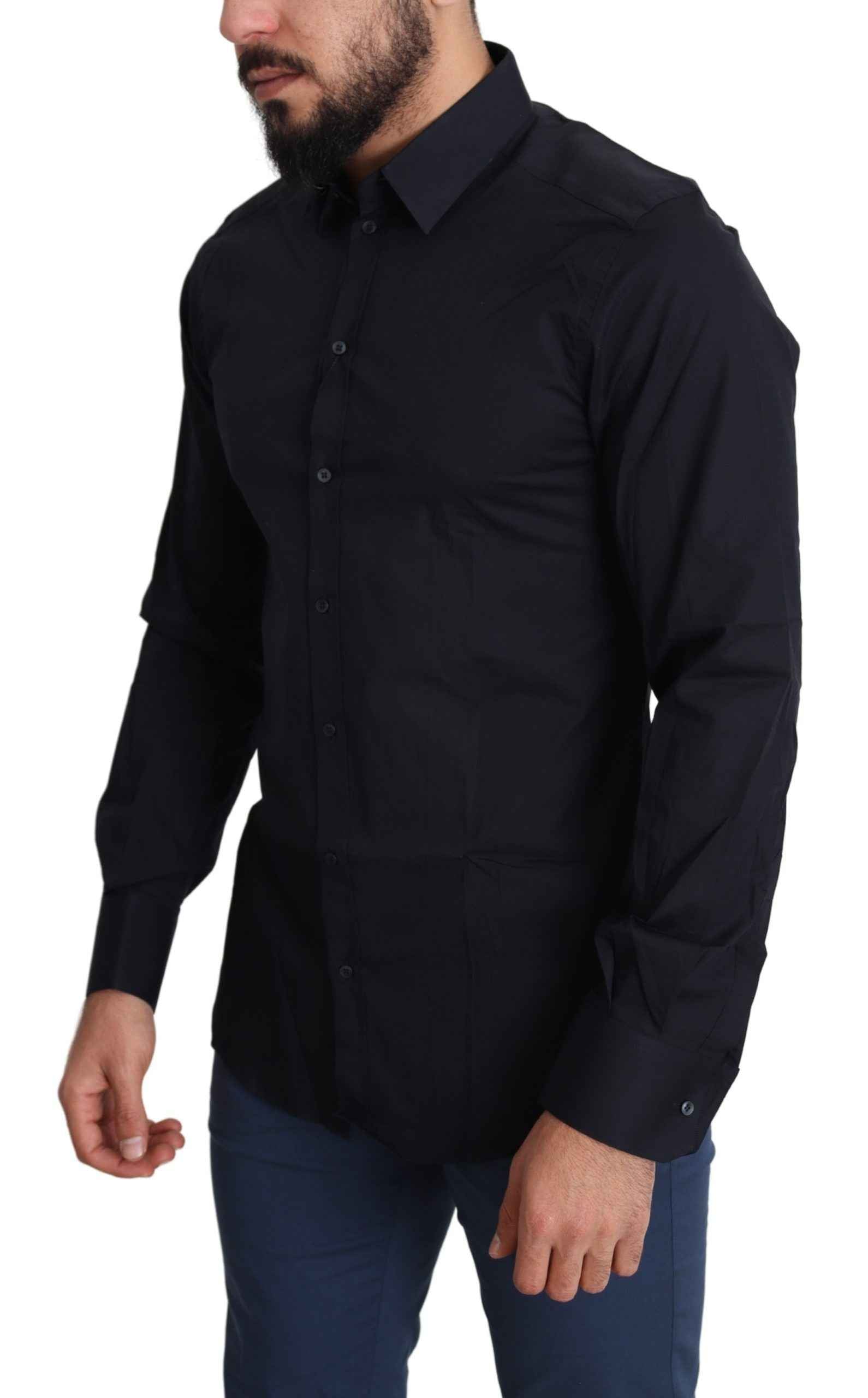 Dolce & Gabbana Blue Cotton Formal GOLD Dress Shirt