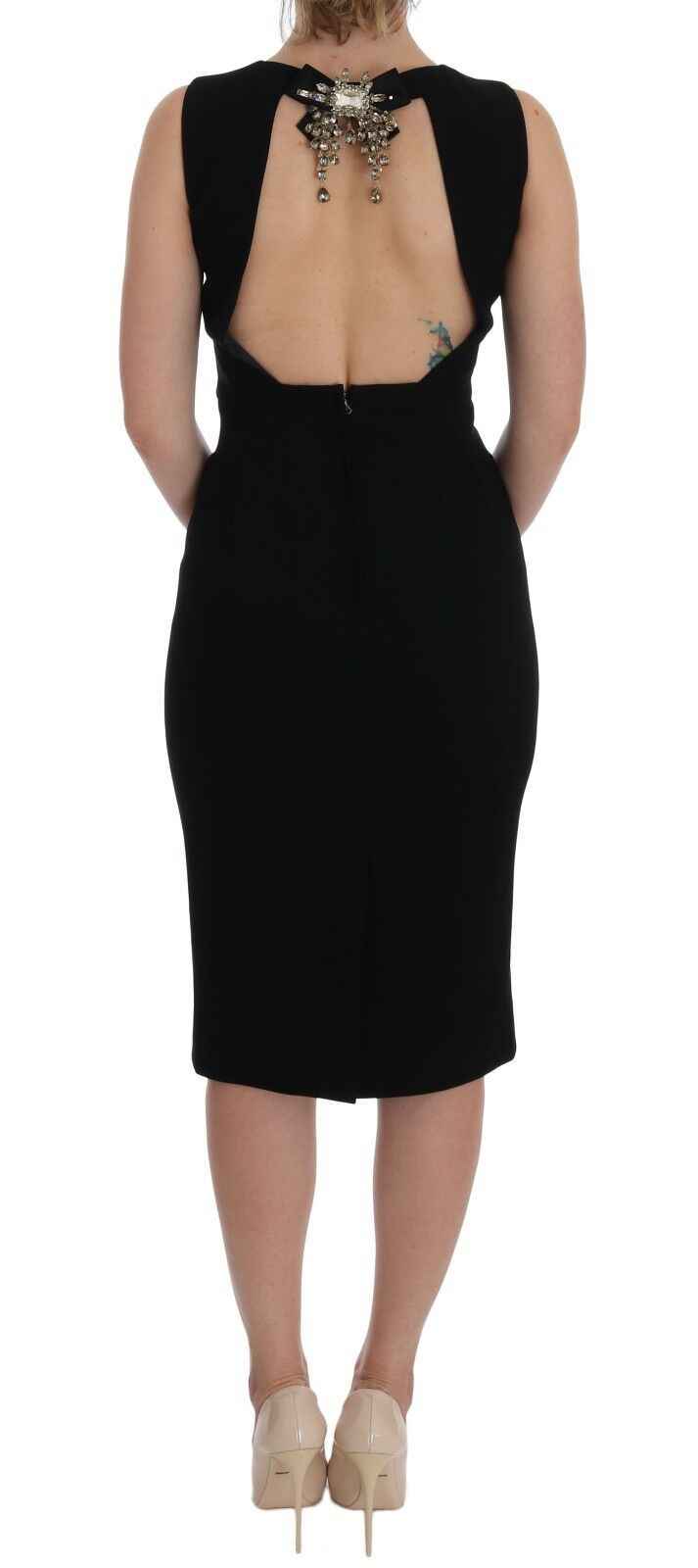 Dolce & Gabbana Black Stretch Crystal Sheath Gown Dress