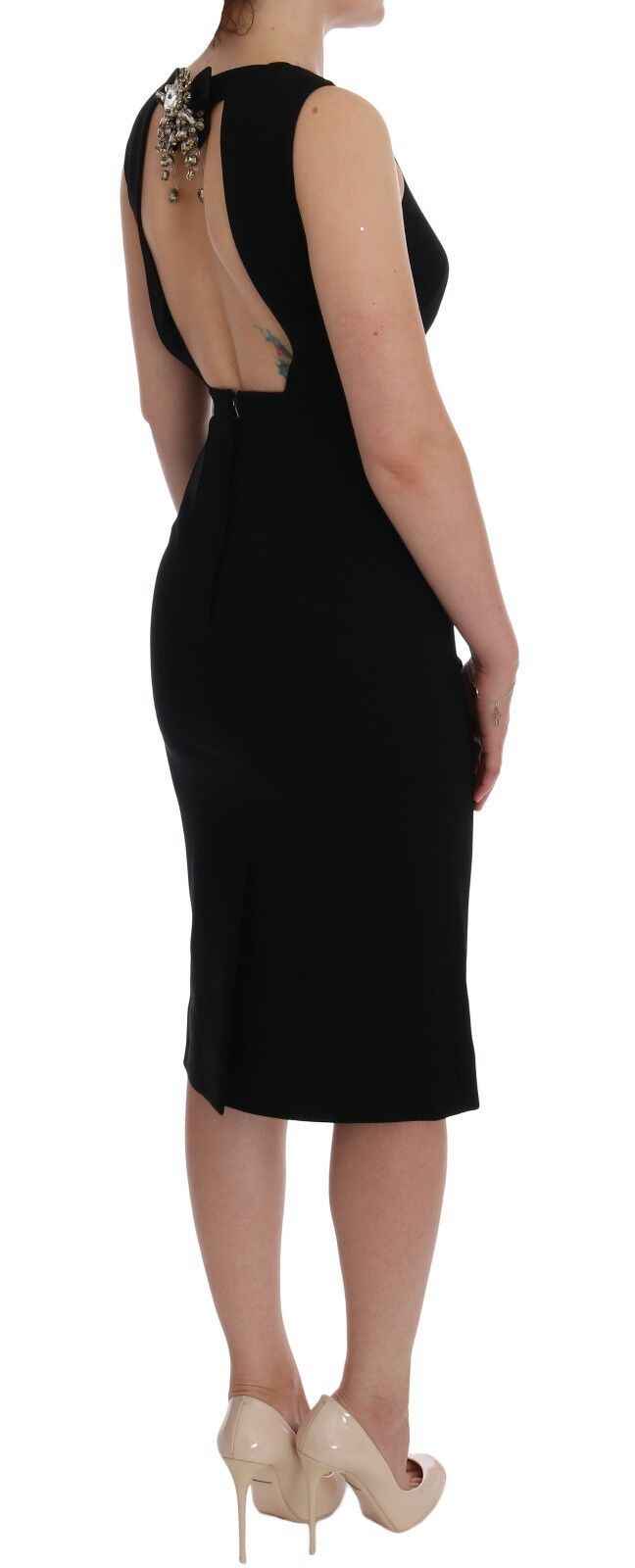 Dolce & Gabbana Black Stretch Crystal Sheath Gown Dress
