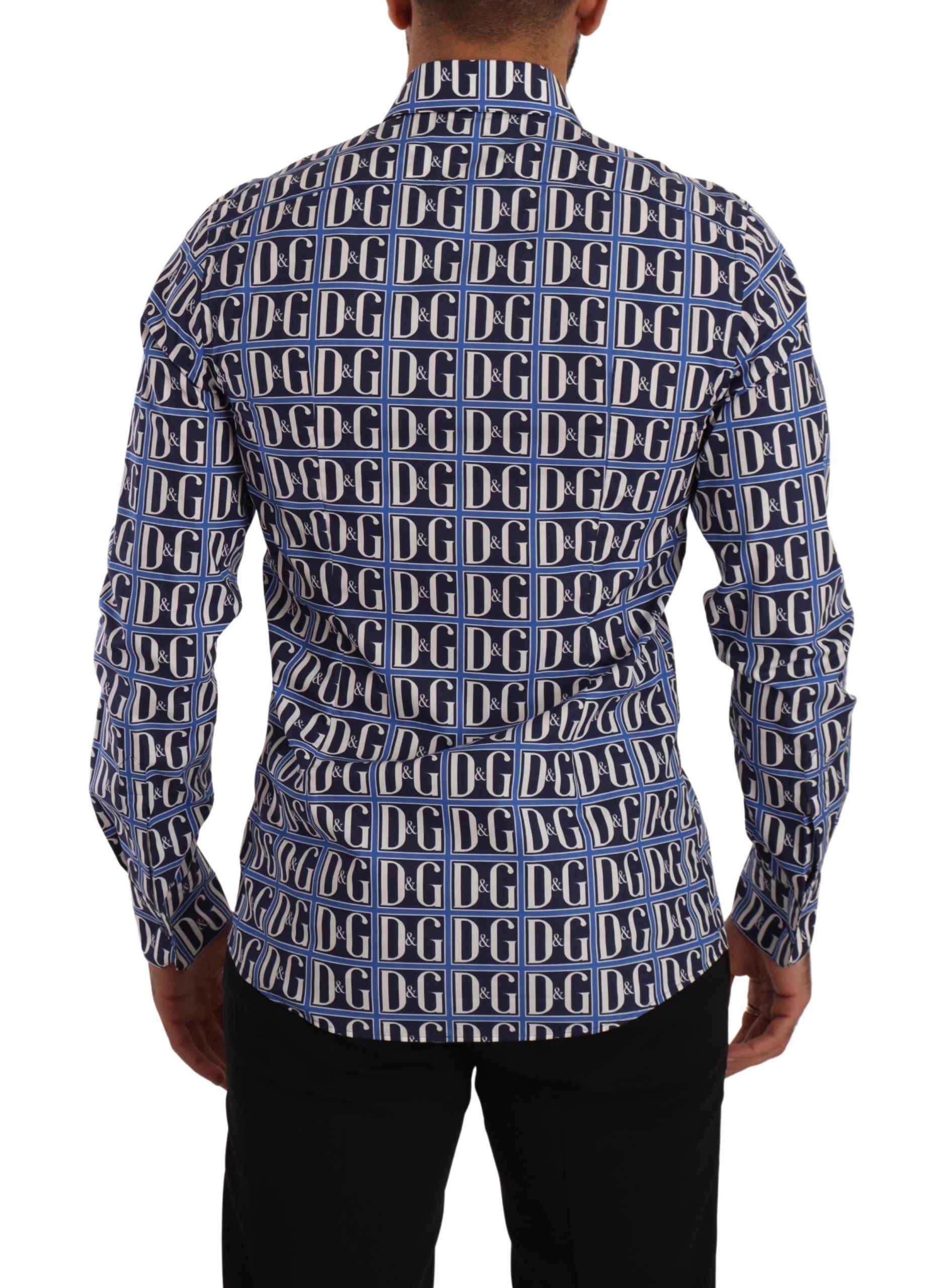 Dolce & Gabbana Blue Logo Mania Slim Fit Cotton Shirt