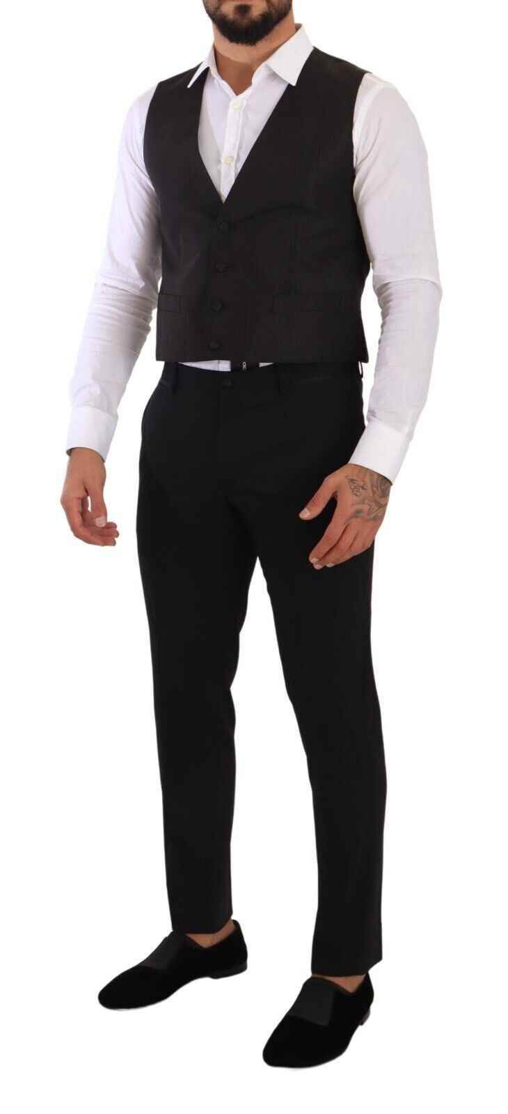 Dolce & Gabbana Gray Silk Slim Fit Waistcoat Formal Vest