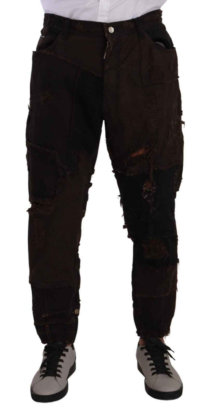 Dolce & Gabbana Brown Cotton Distressed Regular Denim Jeans