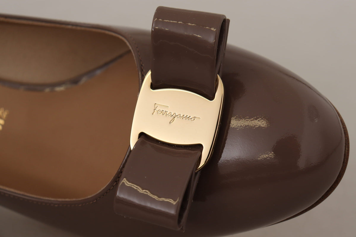 Salvatore Ferragamo Brown Naplak Calf Leather Pumps Shoes