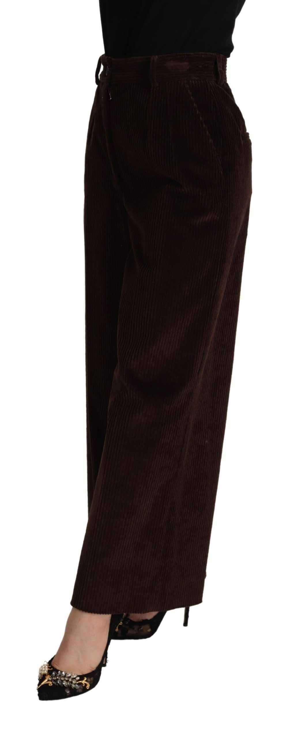 Dolce & Gabbana Brown Cotton High Waist Trouser Wide Leg Pants