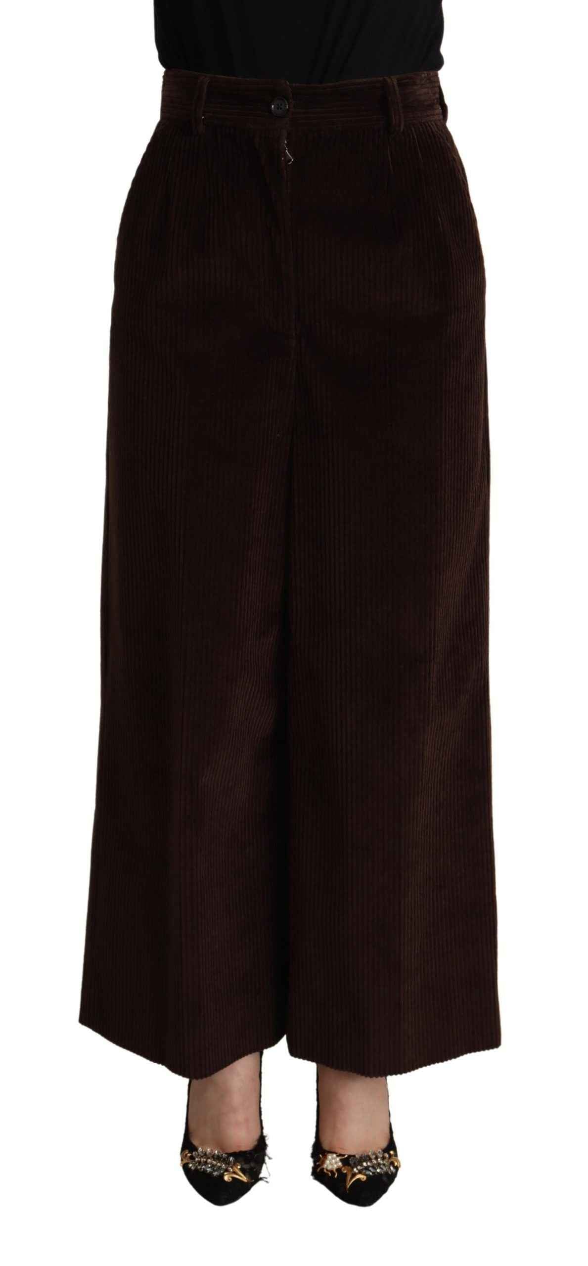 Dolce & Gabbana Brown Cotton High Waist Trouser Wide Leg Pants