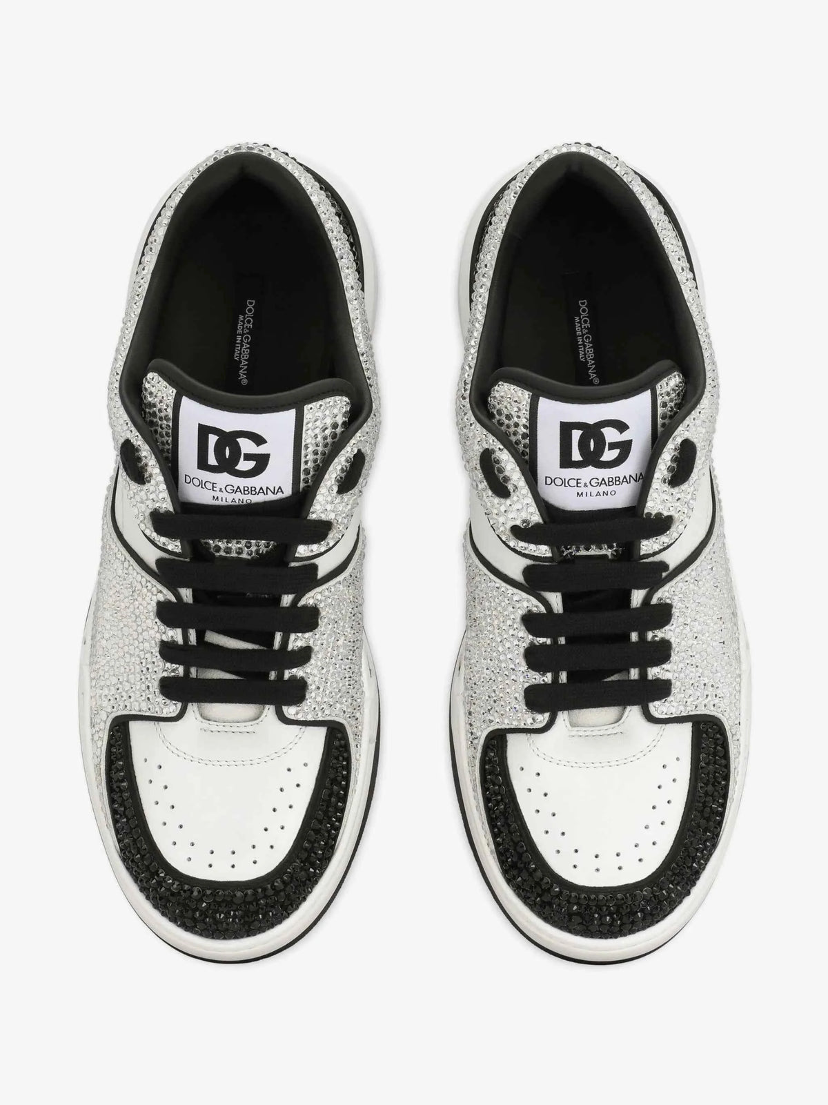 Dolce & Gabbana White & Black Crystal-Embellished Sneakers