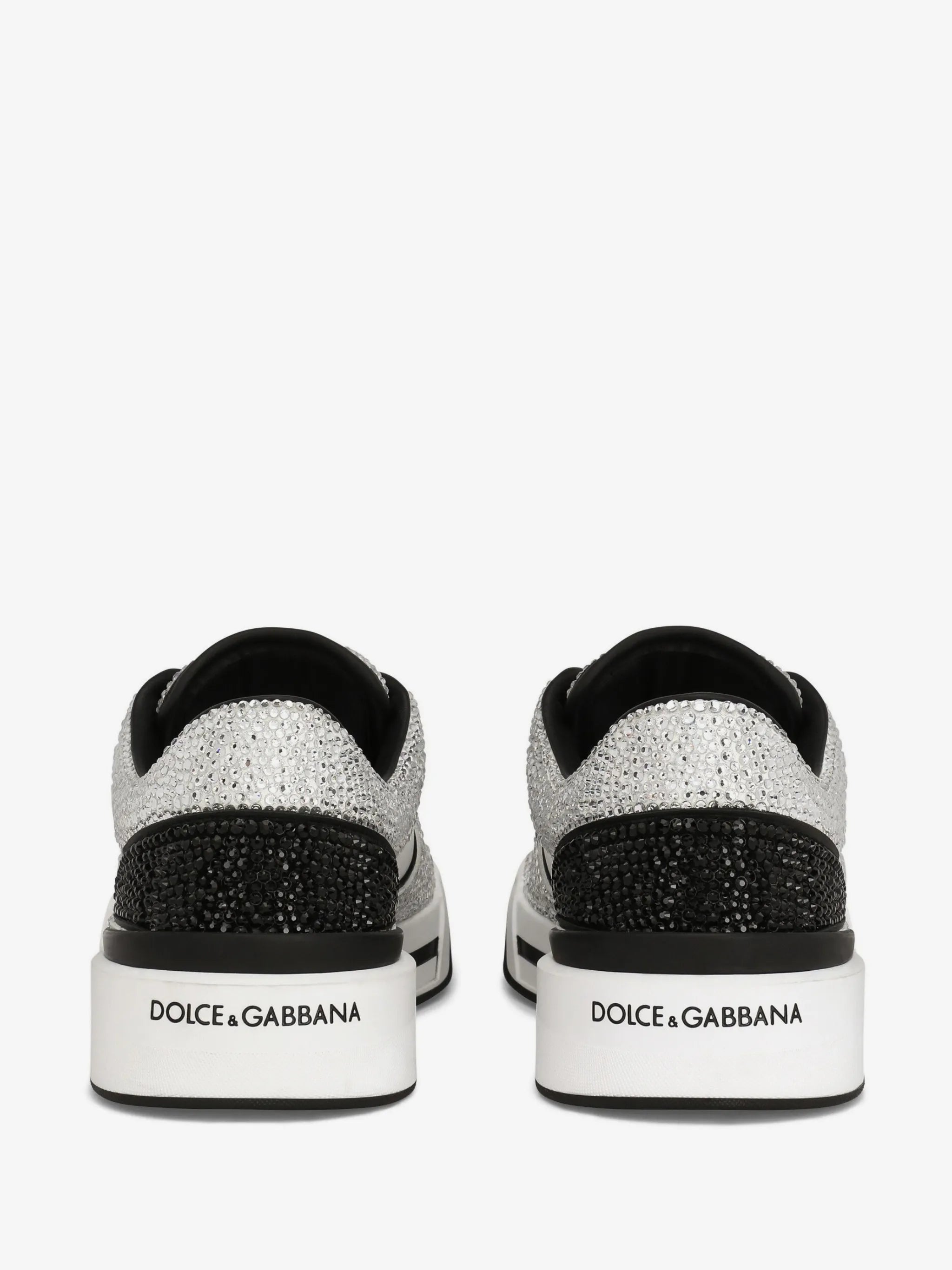 Dolce & Gabbana White & Black Crystal-Embellished Sneakers