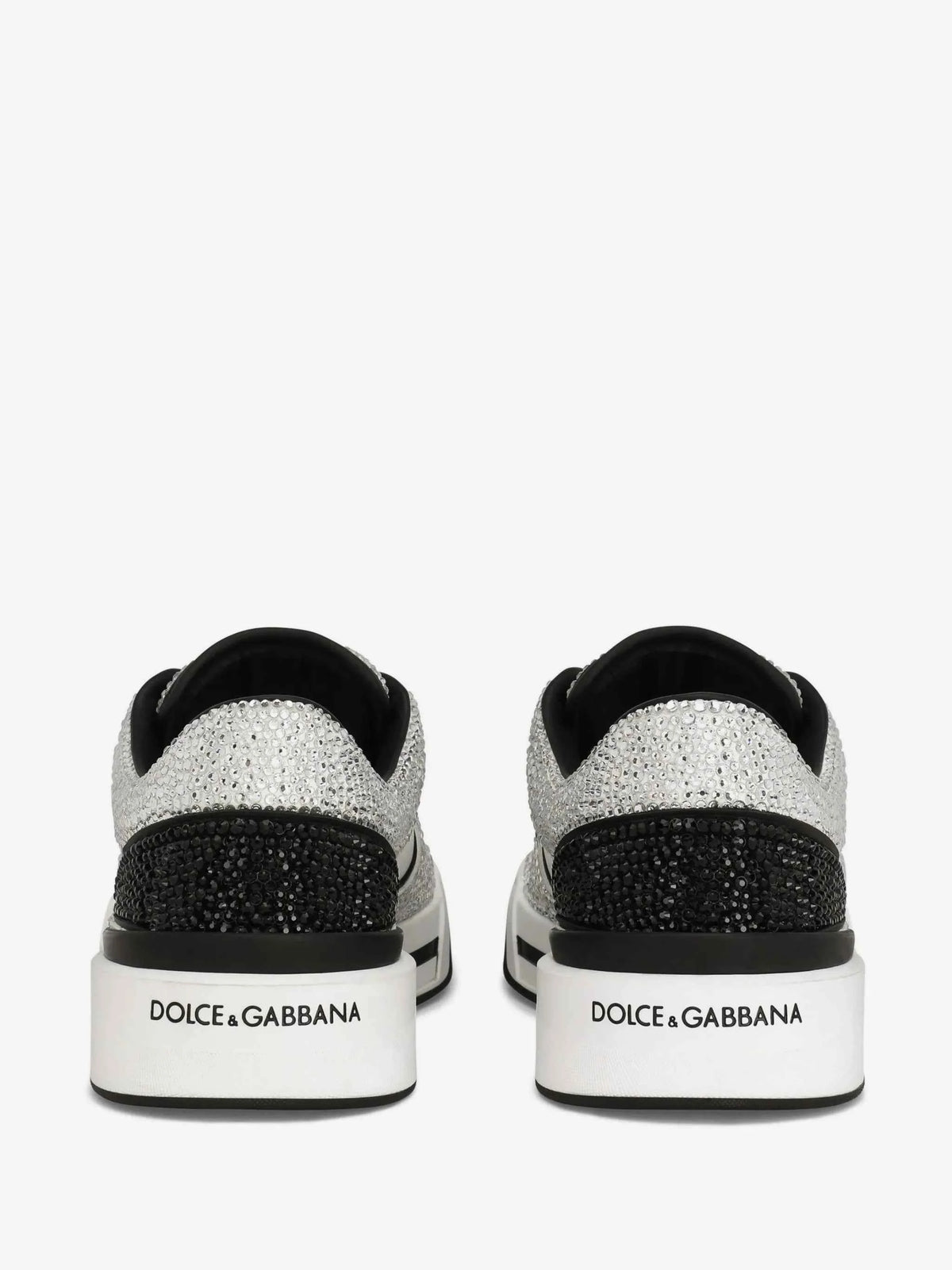Dolce & Gabbana White & Black Crystal-Embellished Sneakers