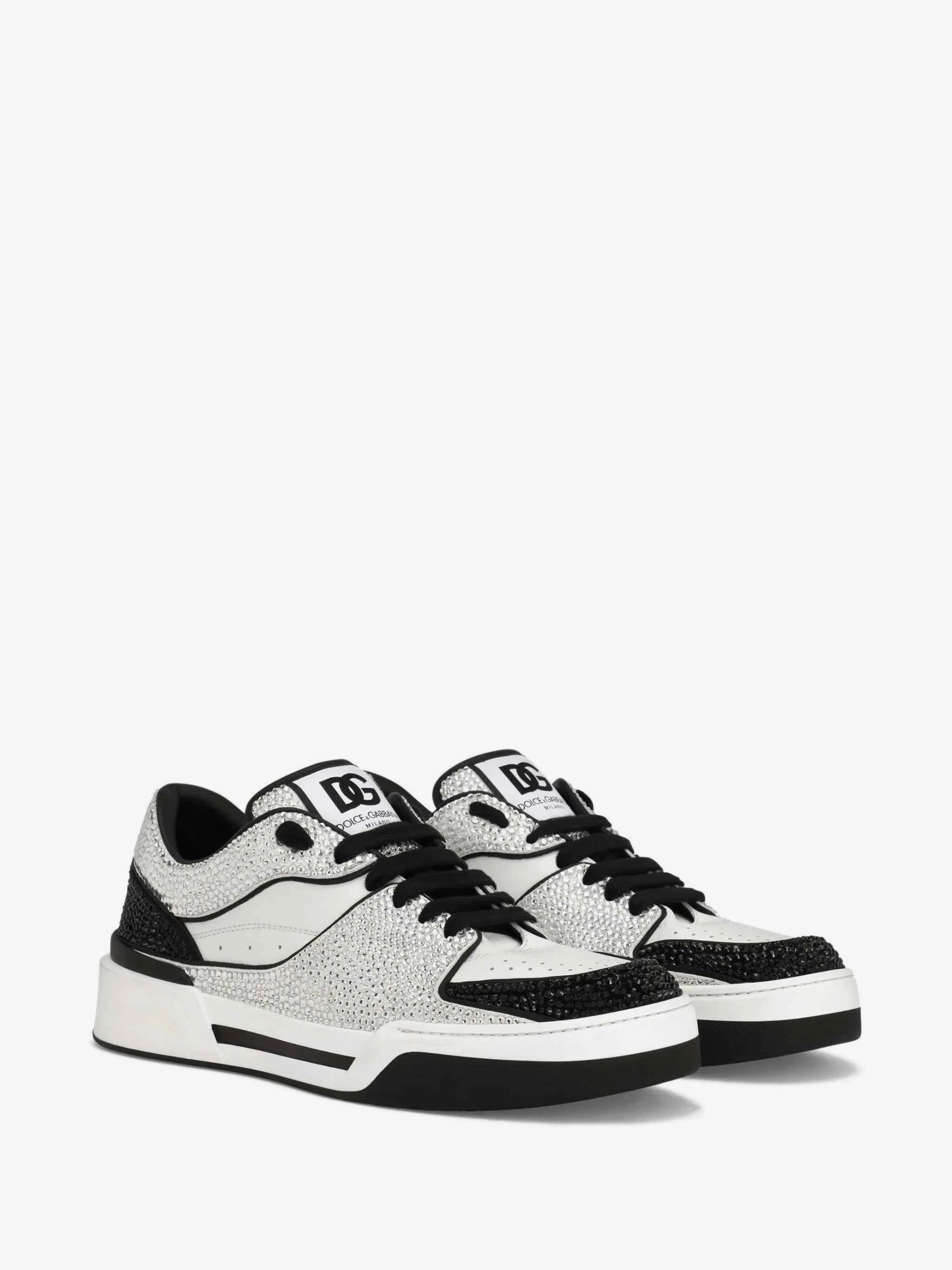 Dolce & Gabbana White & Black Crystal-Embellished Sneakers