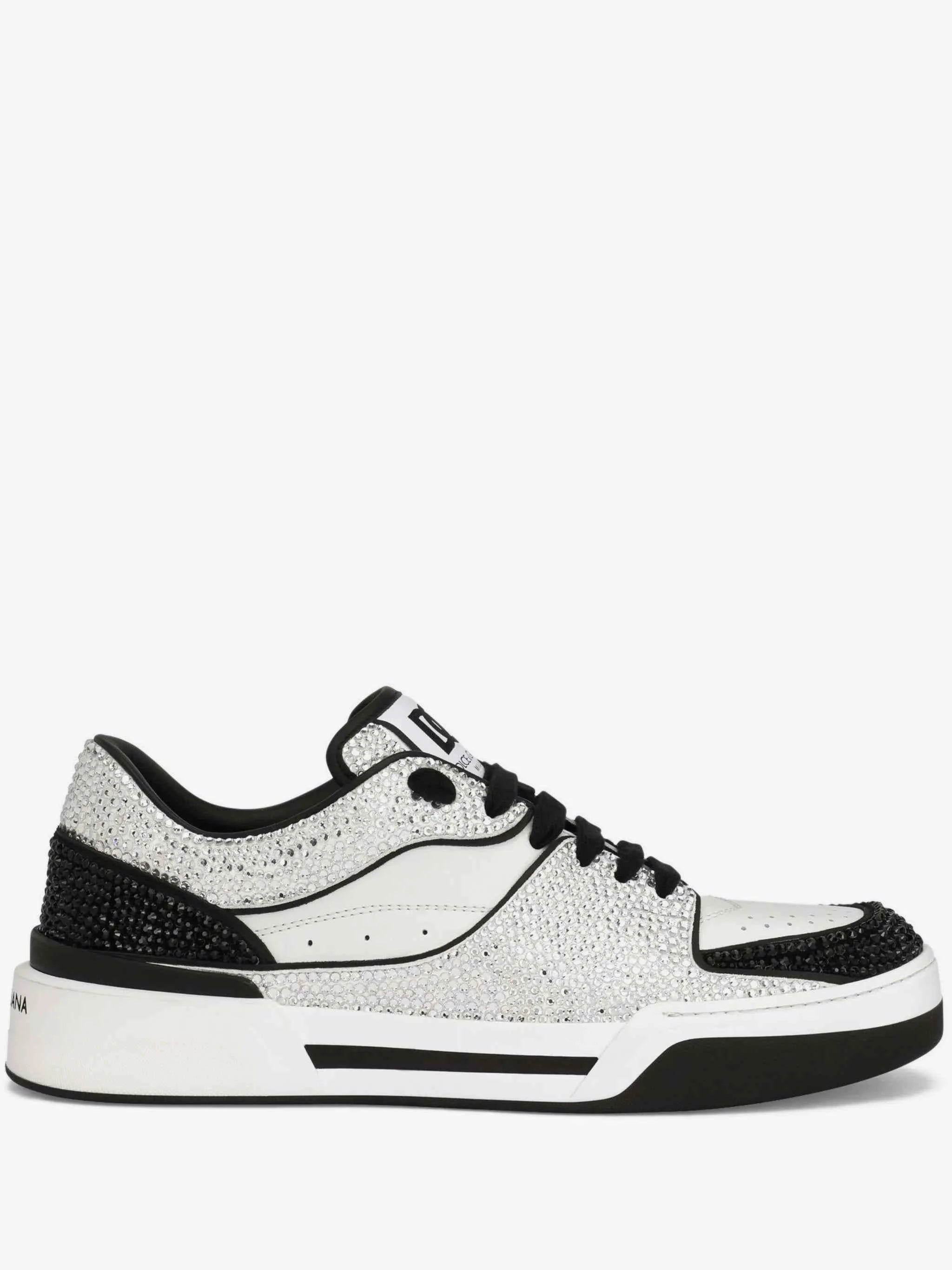 Dolce & Gabbana White & Black Crystal-Embellished Sneakers