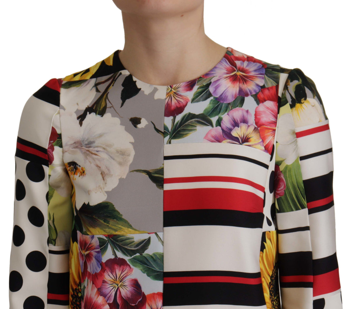 Dolce & Gabbana Multicolor Charmeuse Floral Sheath Jaquard Pachwork Dress