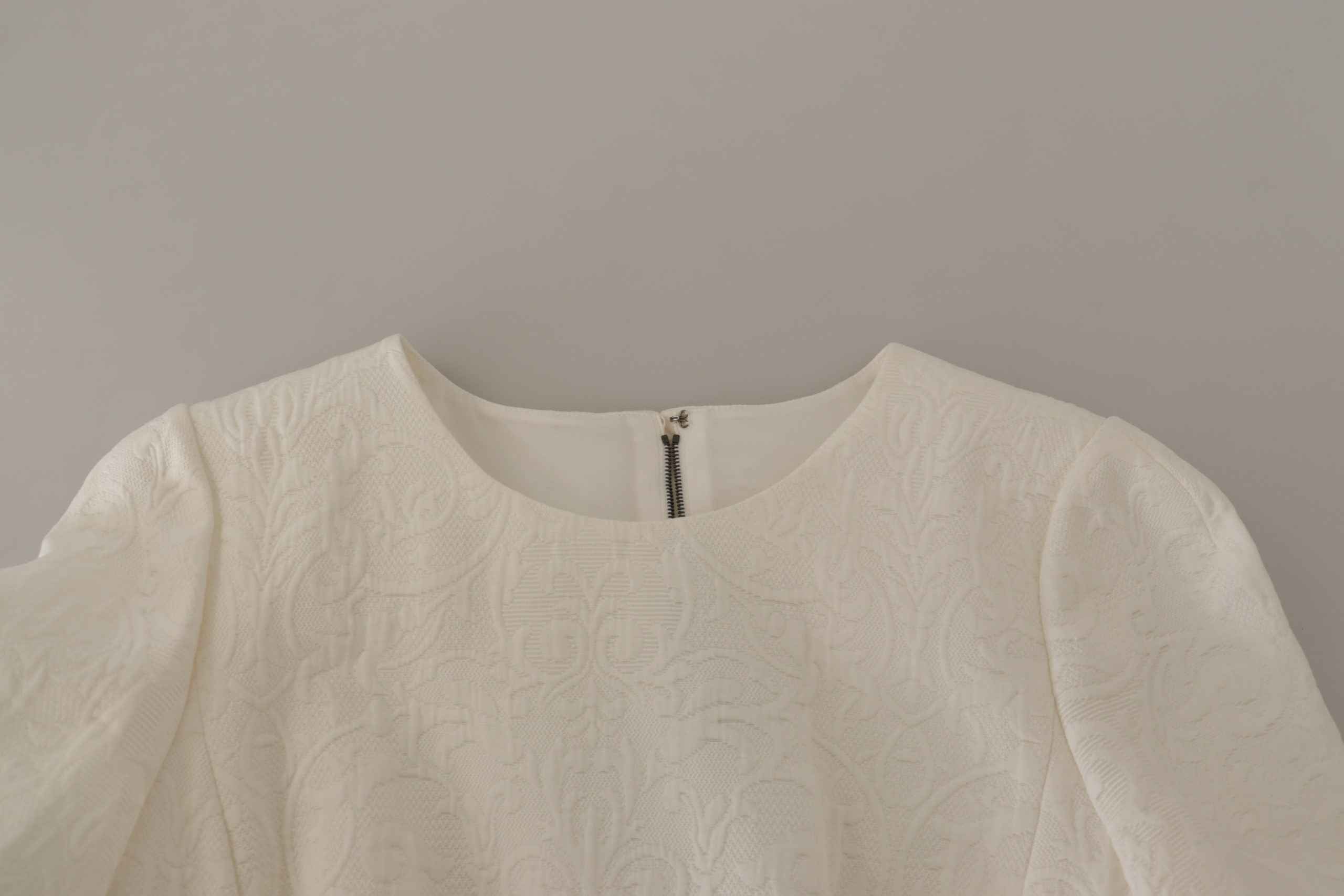 Dolce & Gabbana White Jaquard Midi Floral Sheath Brocade Dress