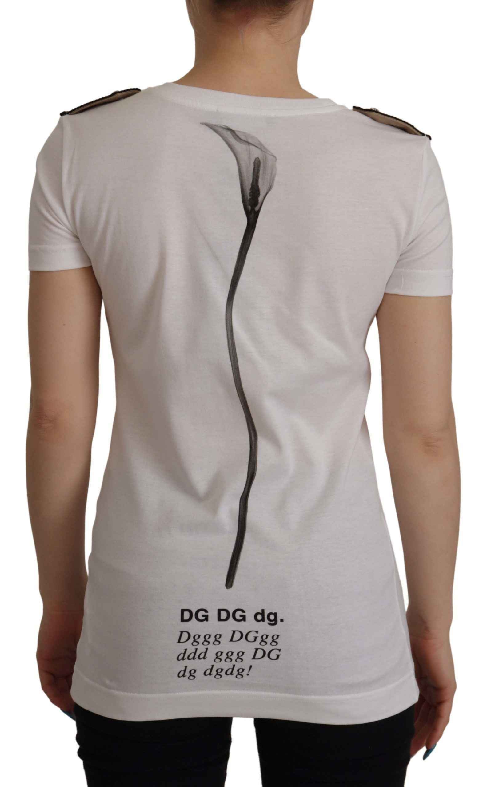 Dolce & Gabbana White Black Roses Crewneck Cotton T-shirt