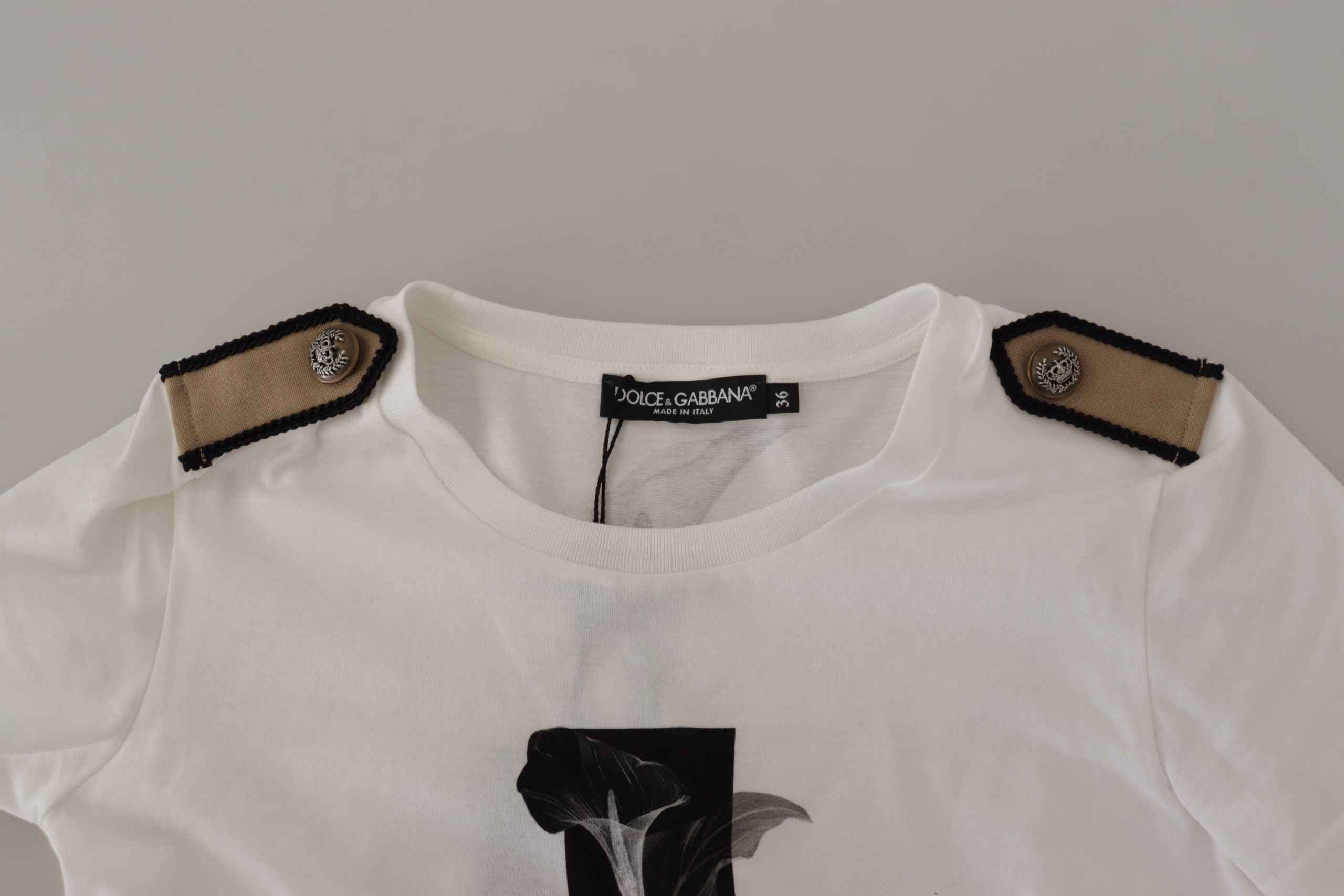 Dolce & Gabbana White Black Roses Crewneck Cotton T-shirt