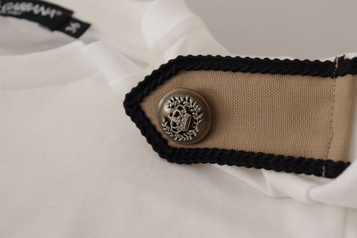 Dolce & Gabbana White Black Roses Crewneck Cotton T-shirt