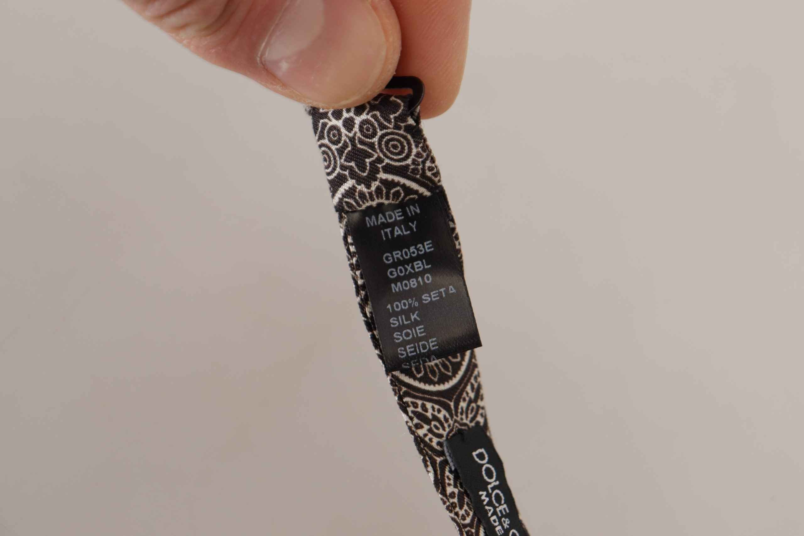 Dolce & Gabbana Black white 100% Silk Adjustable Neck Papillon Tie