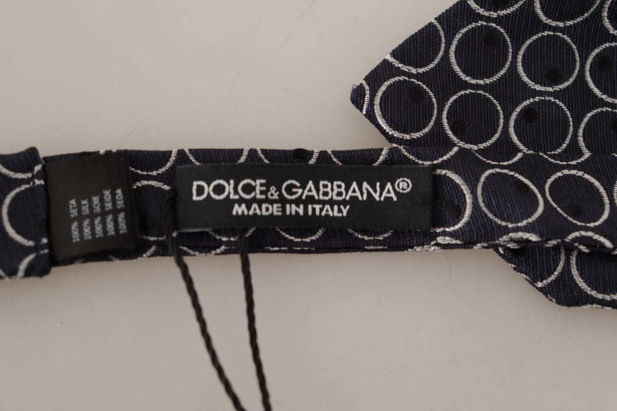 Dolce & Gabbana Dark Gray White Round 100% Silk Neck Papillon Tie