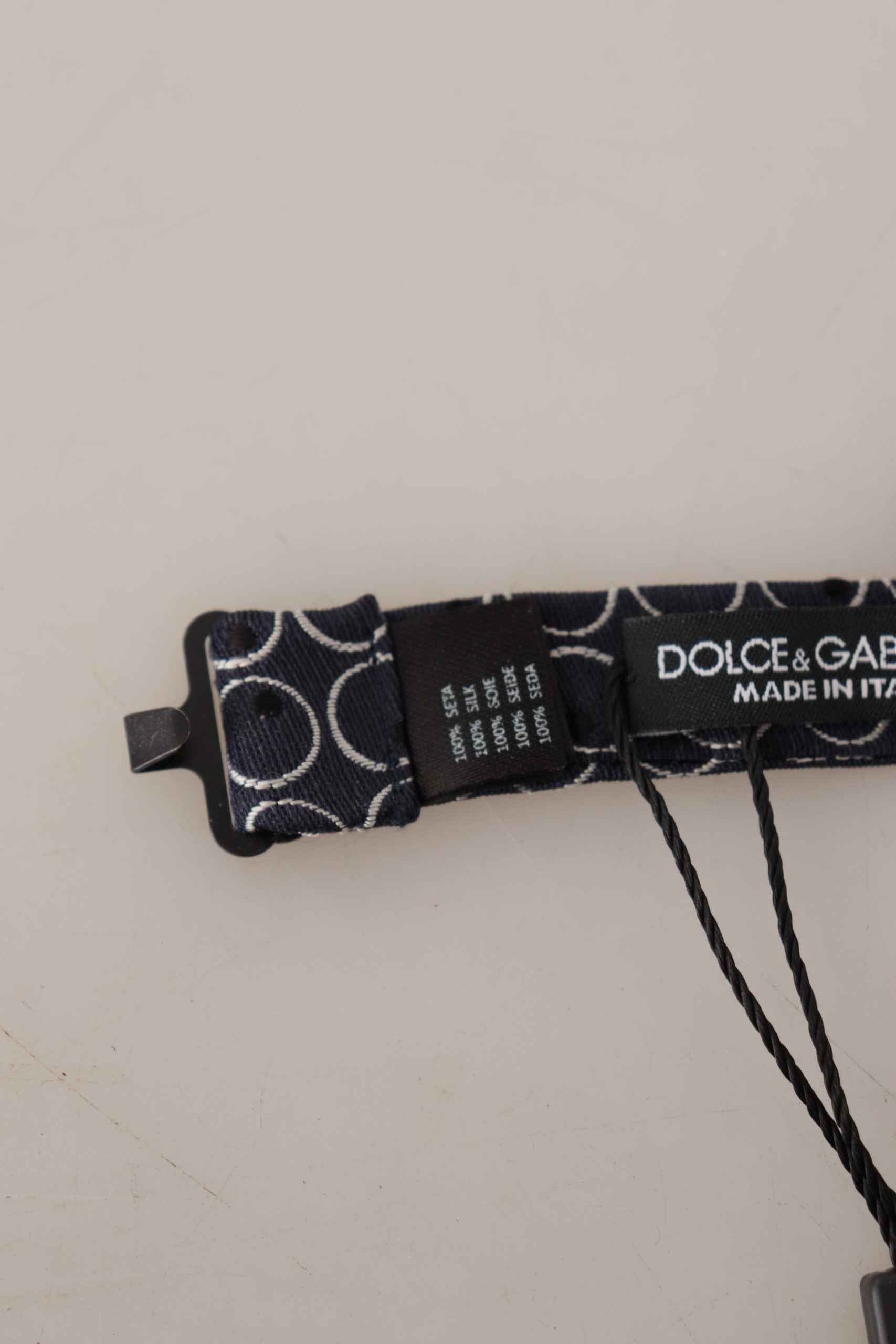 Dolce & Gabbana Black White Round 100% Silk Neck Papillon Tie