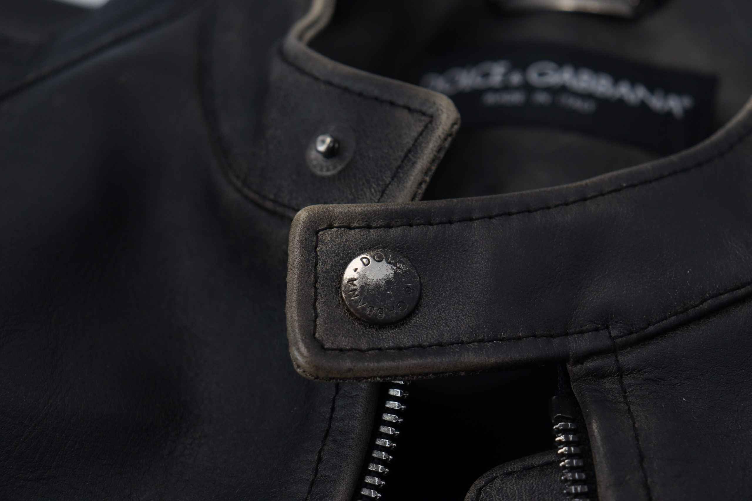 Dolce & Gabbana Black Leather Zipper Biker Coat Jacket