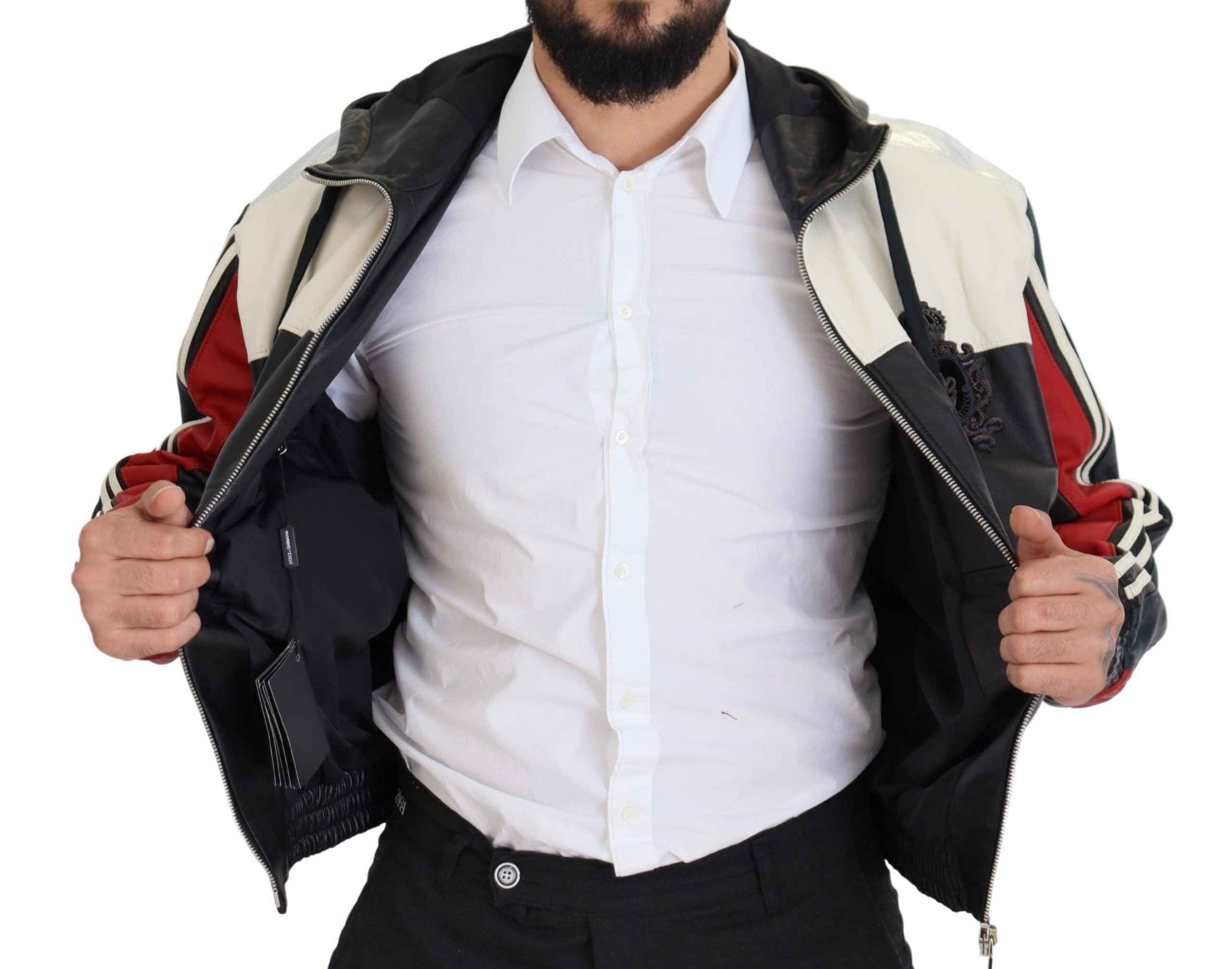 Dolce & Gabbana Black Leather Hooded Blouson Coat Jacket