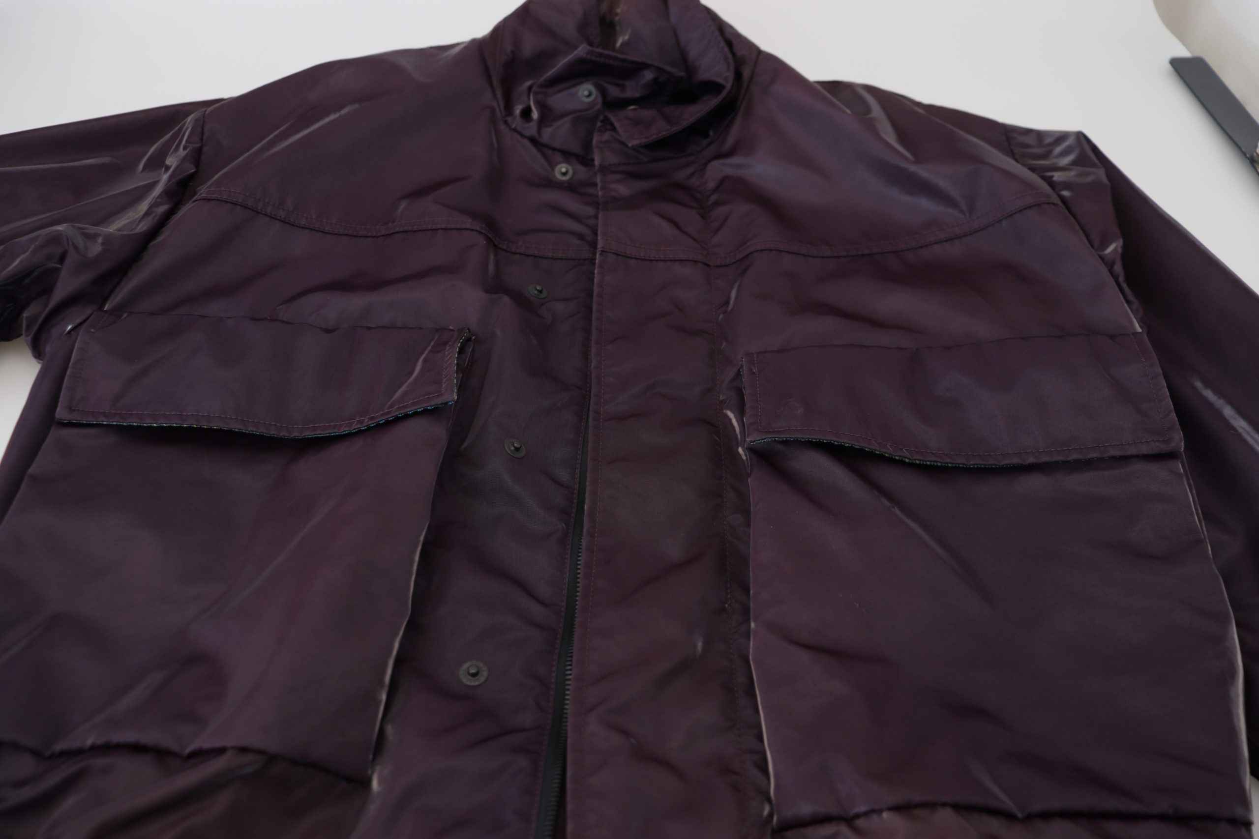 Dolce & Gabbana Purple Nylon Collared Biker Coat Jacket