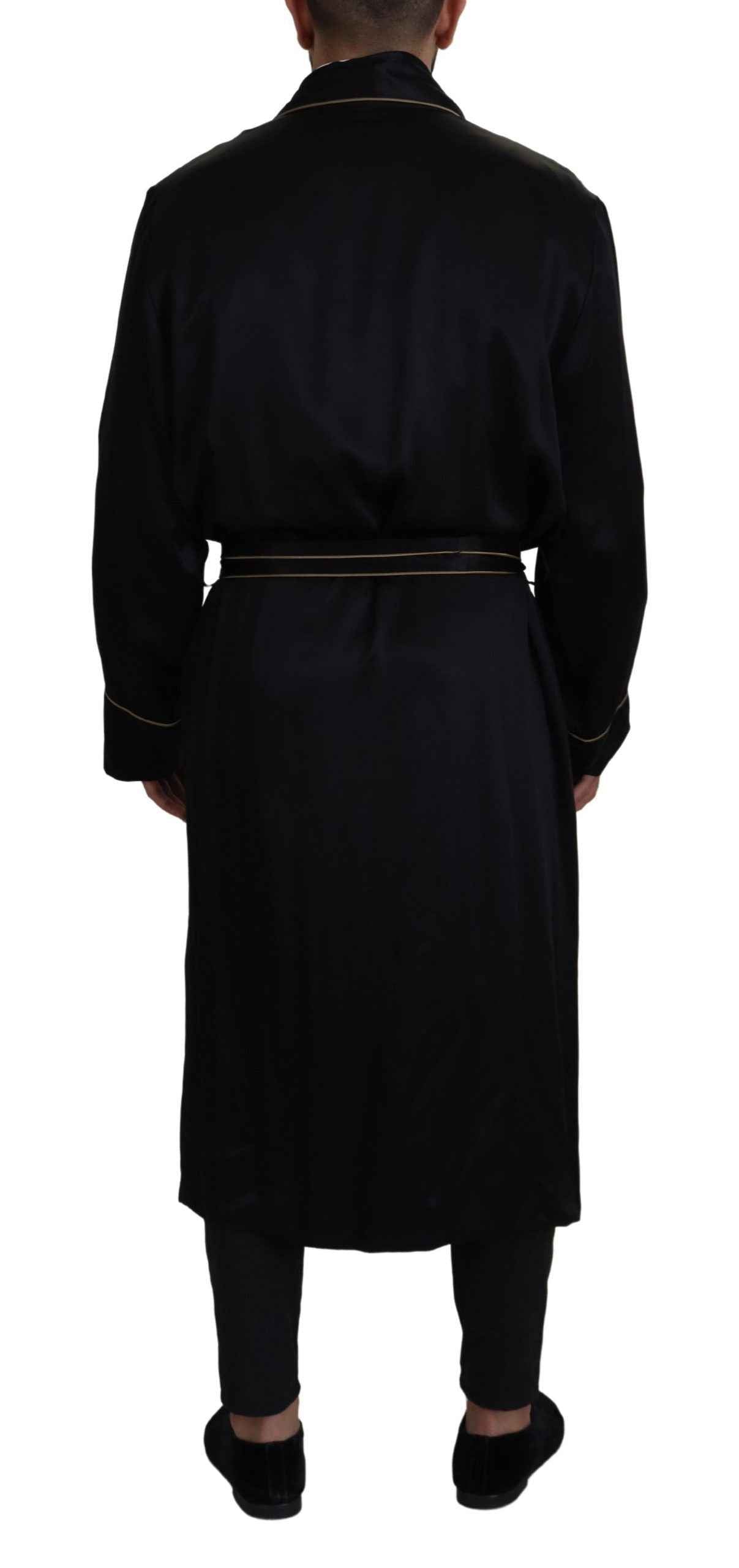 Dolce & Gabbana Black 100% Silk Robe Coat Wrap Jacket