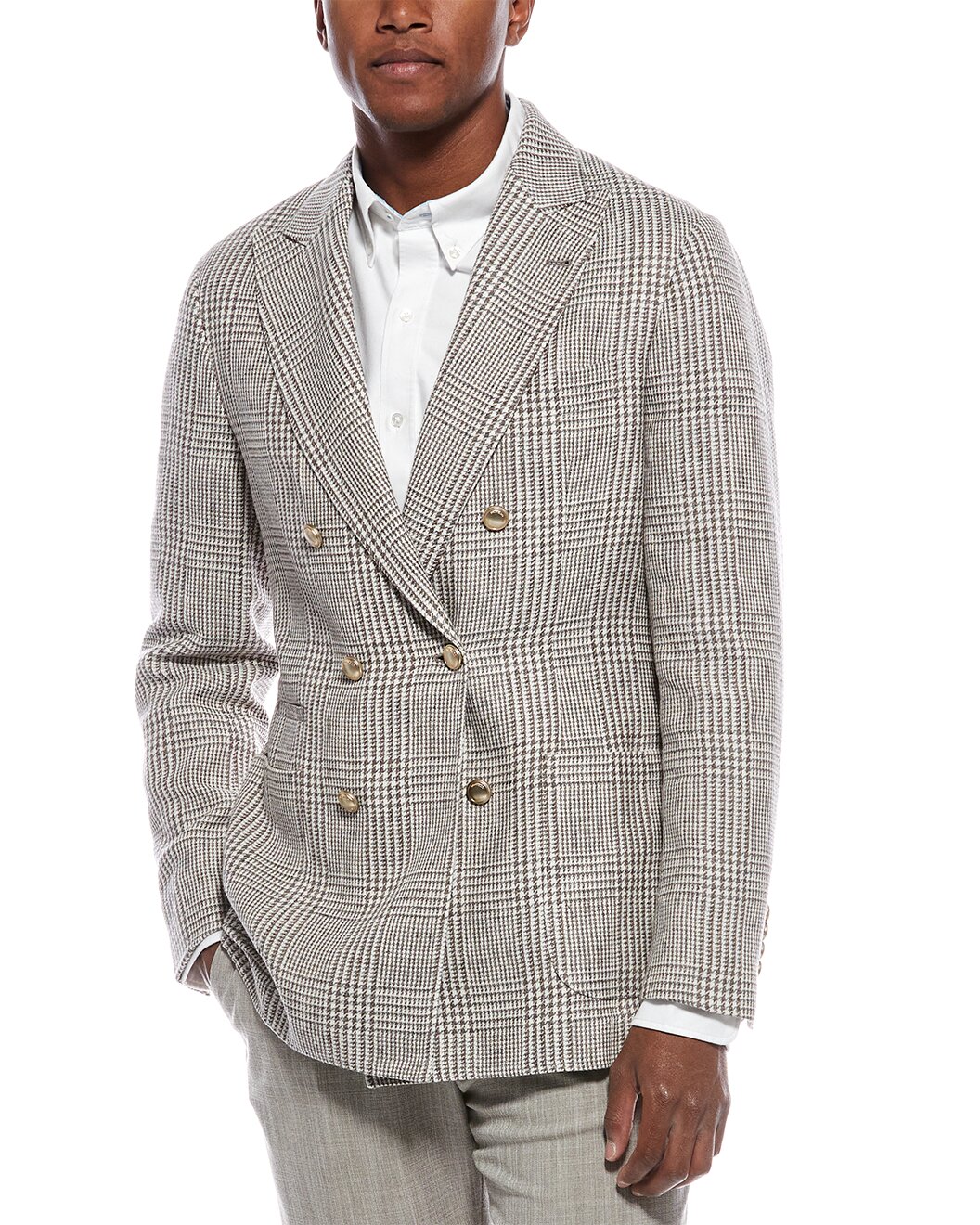 BRUNELLO CUCINELLI MEN'S BEIGE WOOL SILK BLAZER