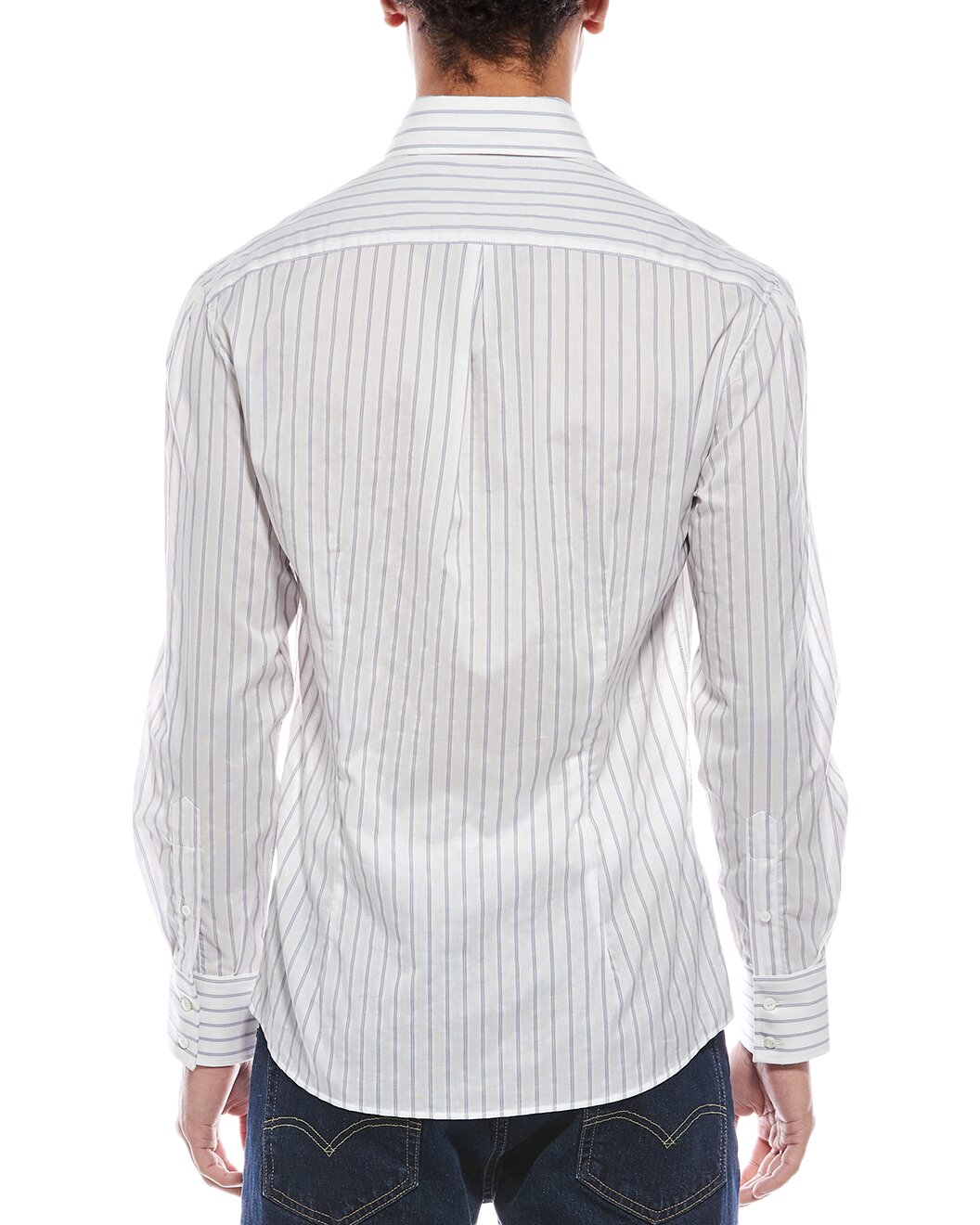 BRUNELLO CUCINELLI MEN'S WHITE STRIPED BUTTON-UP SHIRT