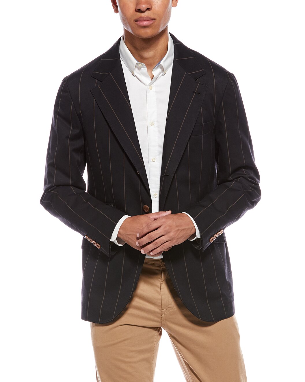 BRUNELLO CUCINELLI MEN'S BLACK WOOL BLEND STRIPED BLAZER