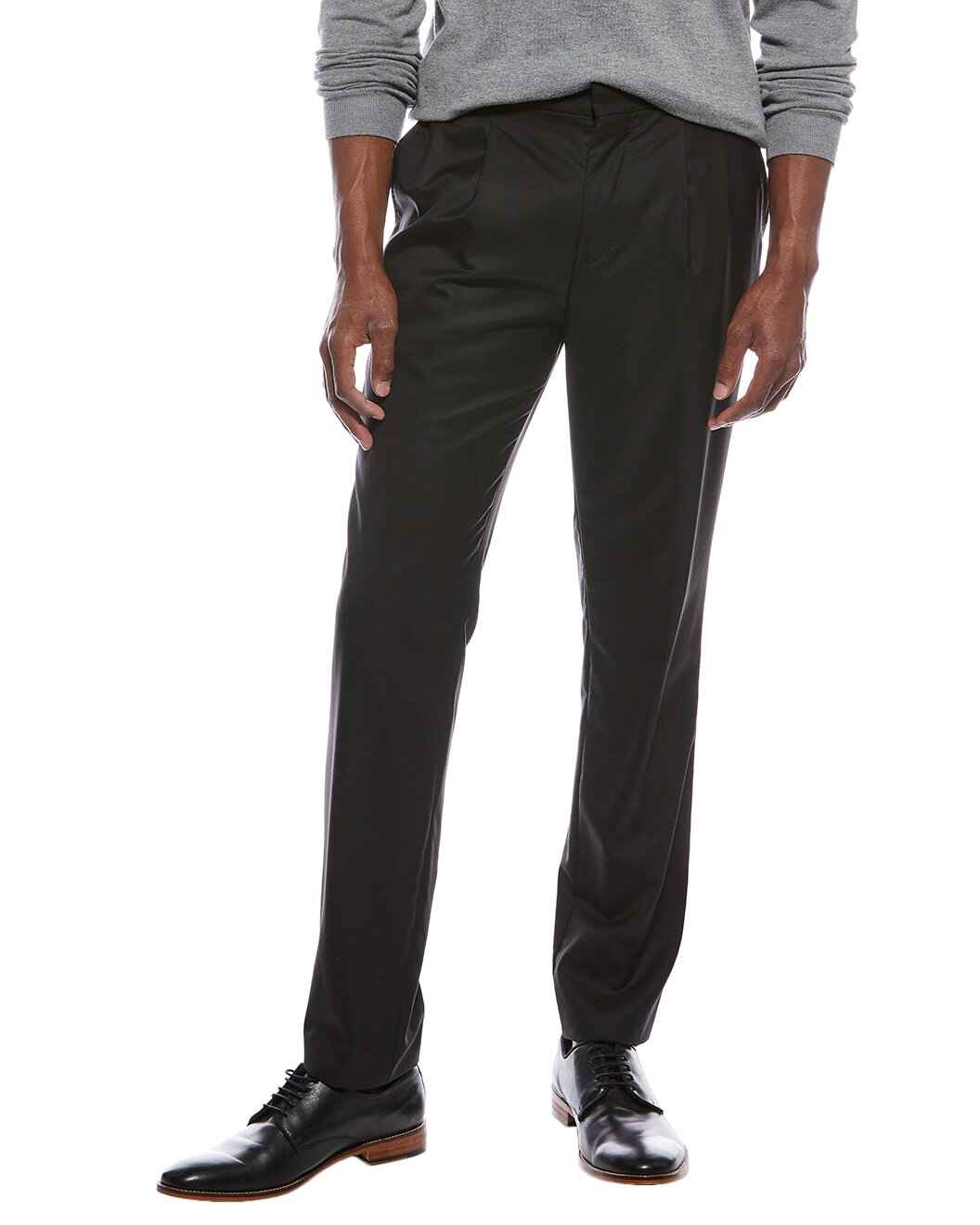 BRUNELLO CUCINELLI MEN'S BLACK WOOL SILK TROUSERS