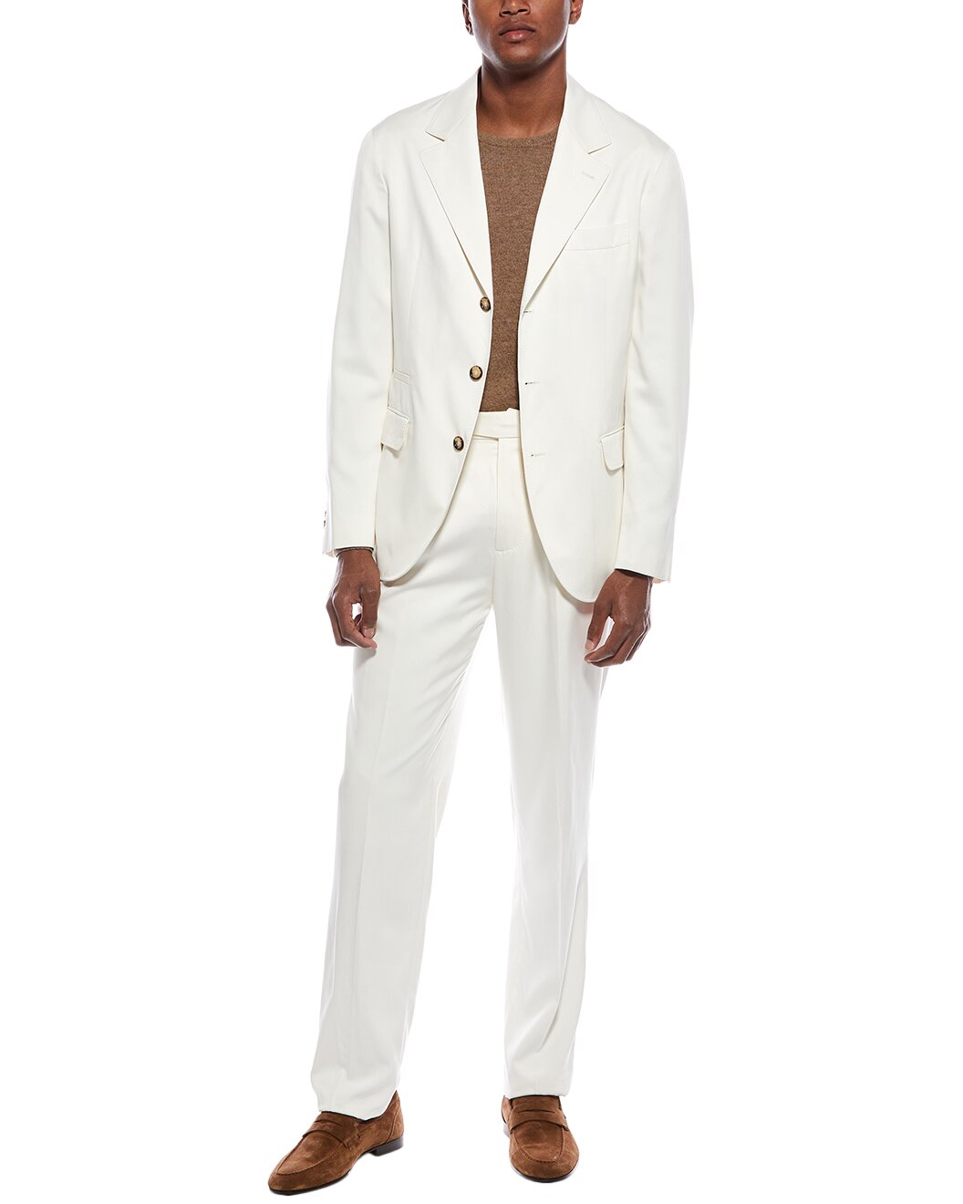 BRUNELLO CUCINELLI MEN'S OFF WHITE SILK TAILORED SUIT