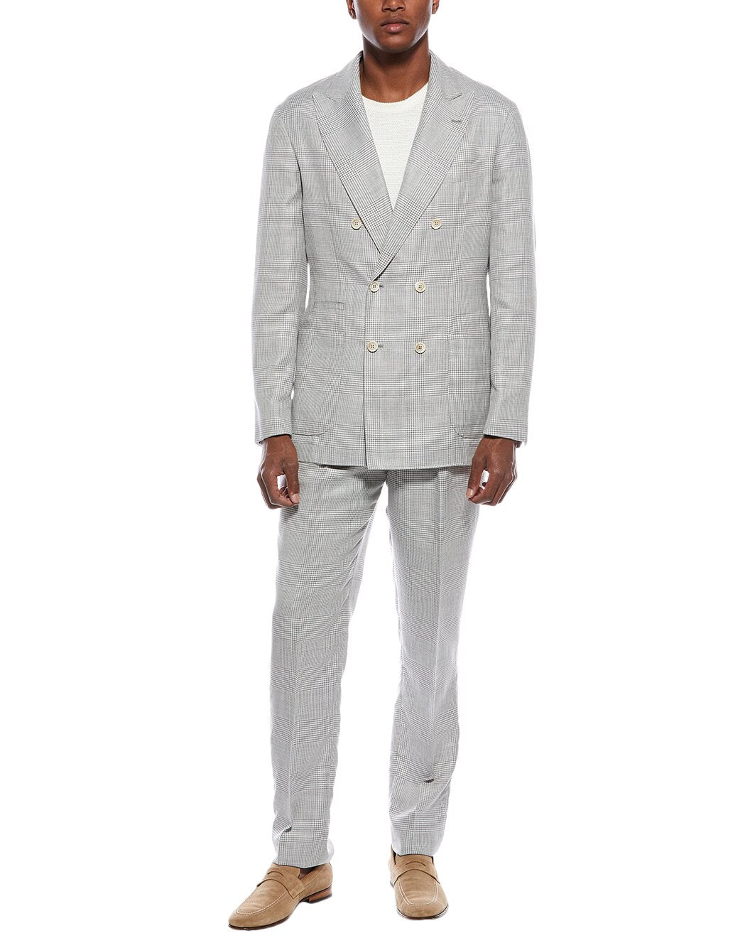 BRUNELLO CUCINELLI MEN'S LIGHT GREY WOOL LINEN SUIT