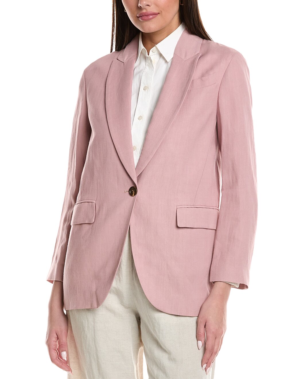 BRUNELLO CUCINELLI WOMEN'S BLUSH TAILORED SINGLE-BUTTON BLAZER