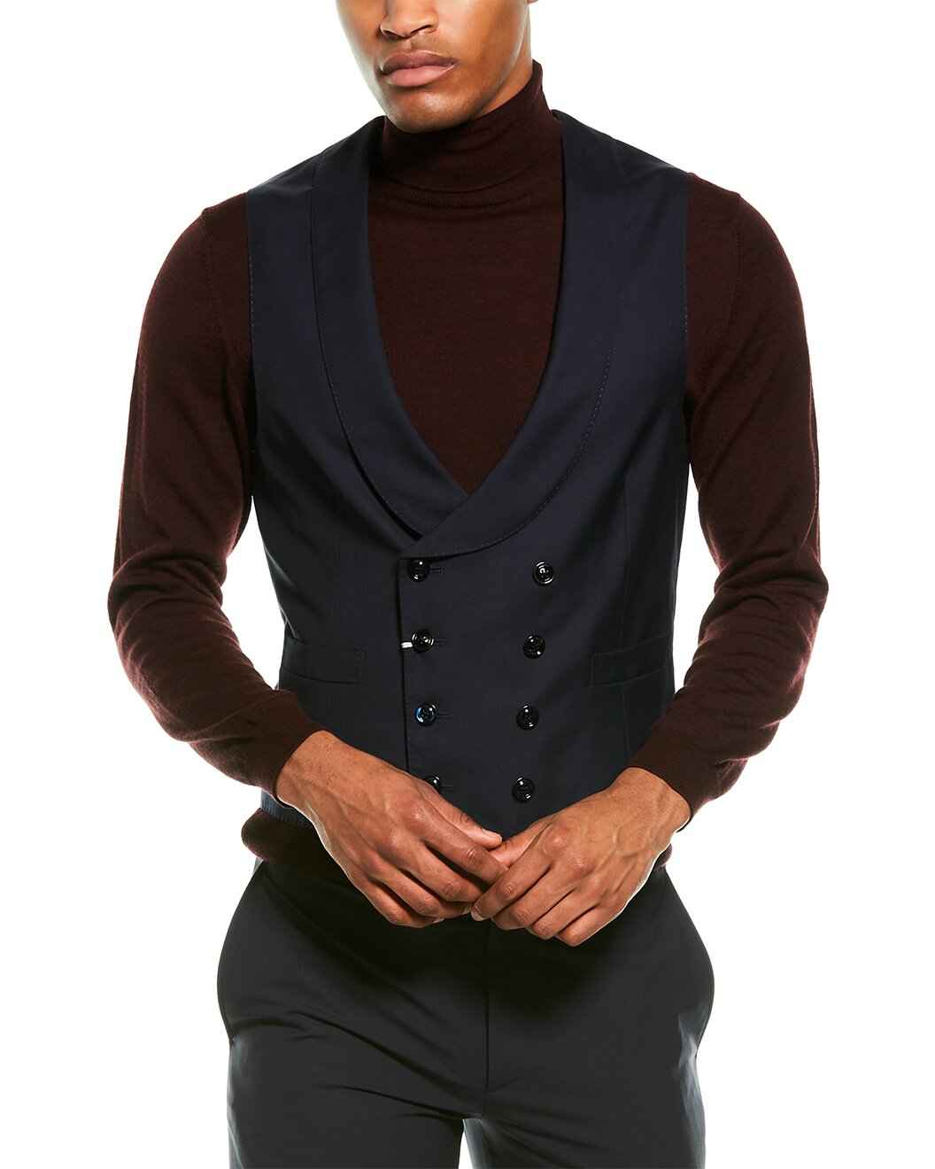 BRUNELLO CUCINELLI MEN'S NAVY WOOL BLEND EVENING VEST