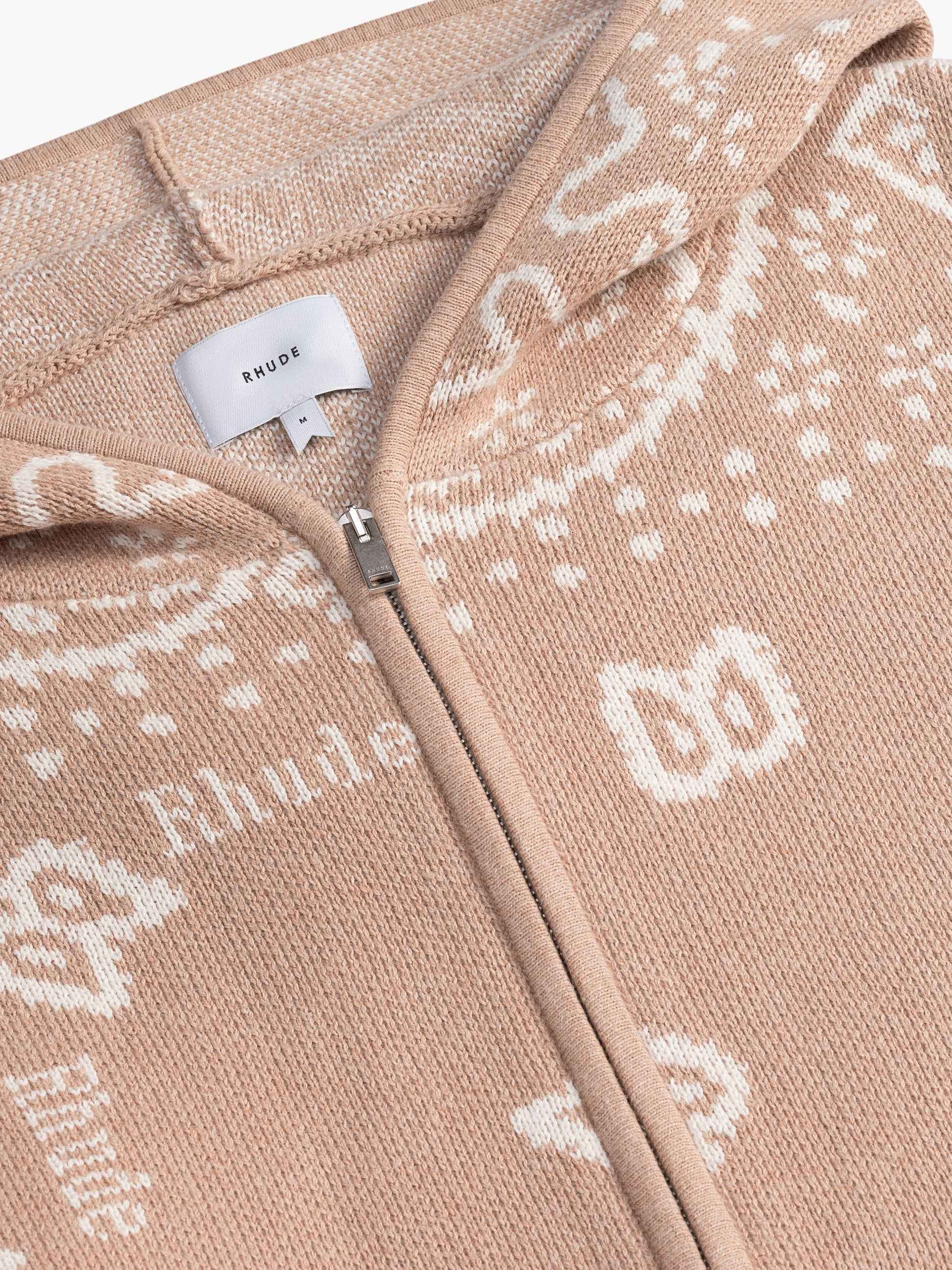 RHUDE MEN'S BEIGE CASHMERE BLEND BANDANA KNIT HOODIE