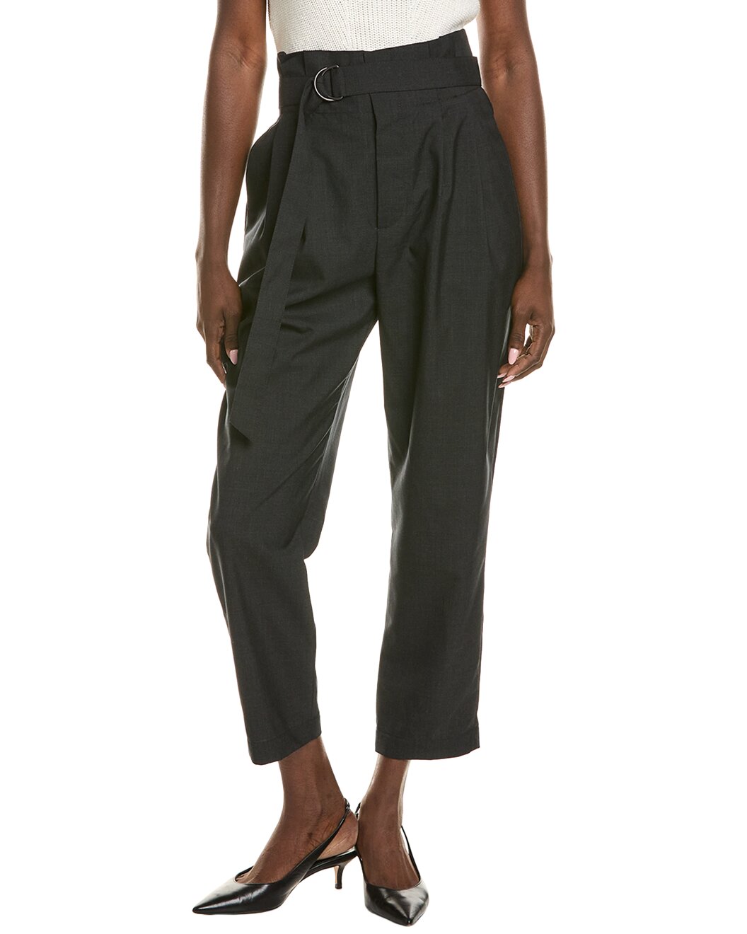 BRUNELLO CUCINELLI WOMEN'S DARK GREY WOOL TAPERED TROUSERS