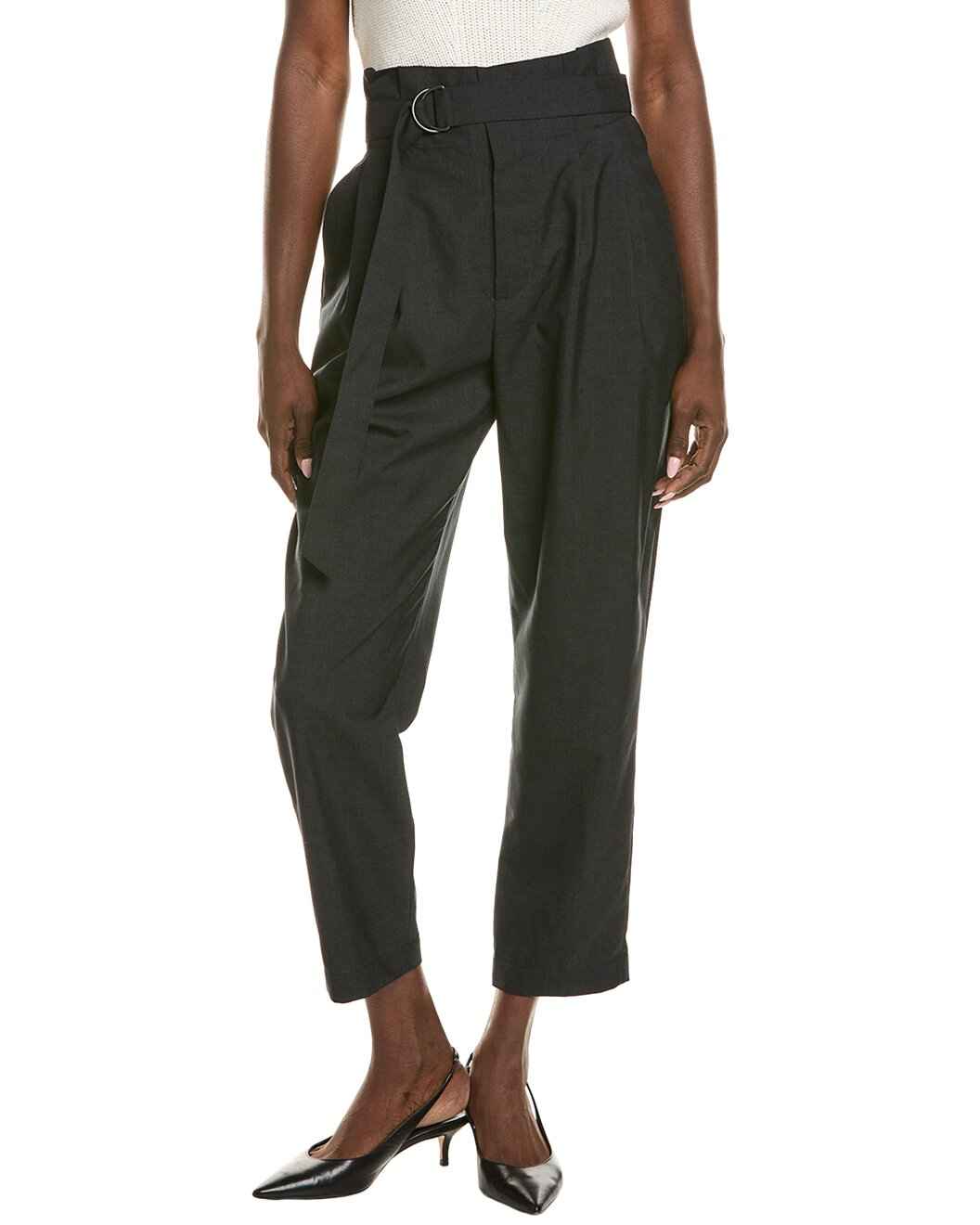 BRUNELLO CUCINELLI WOMEN'S DARK GREY WOOL TAPERED TROUSERS