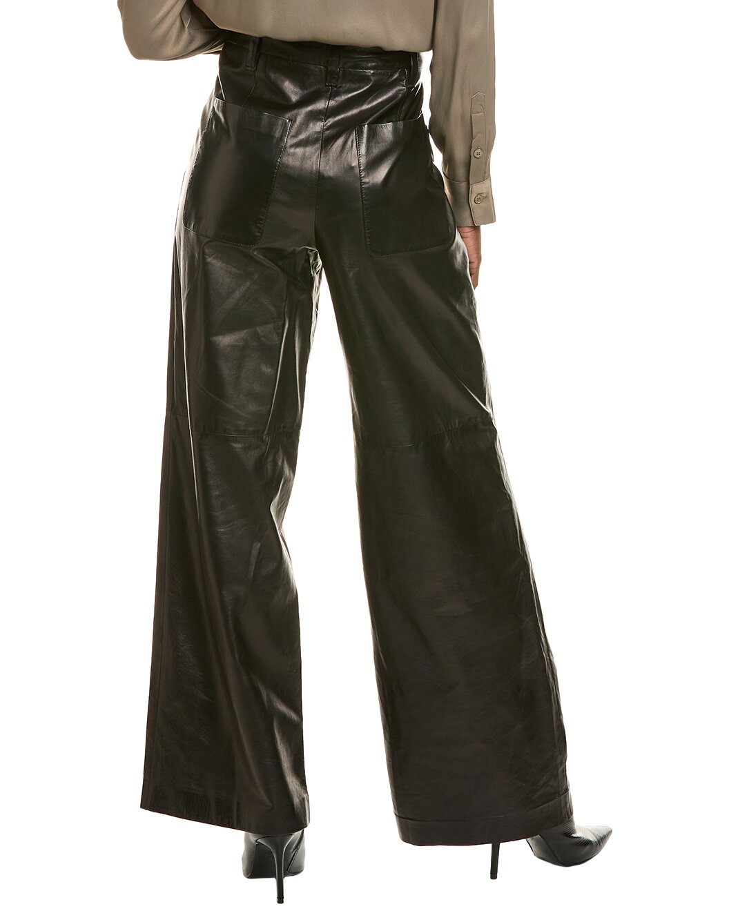 BRUNELLO CUCINELLI WOMEN'S BLACK LEATHER WIDE TROUSERS