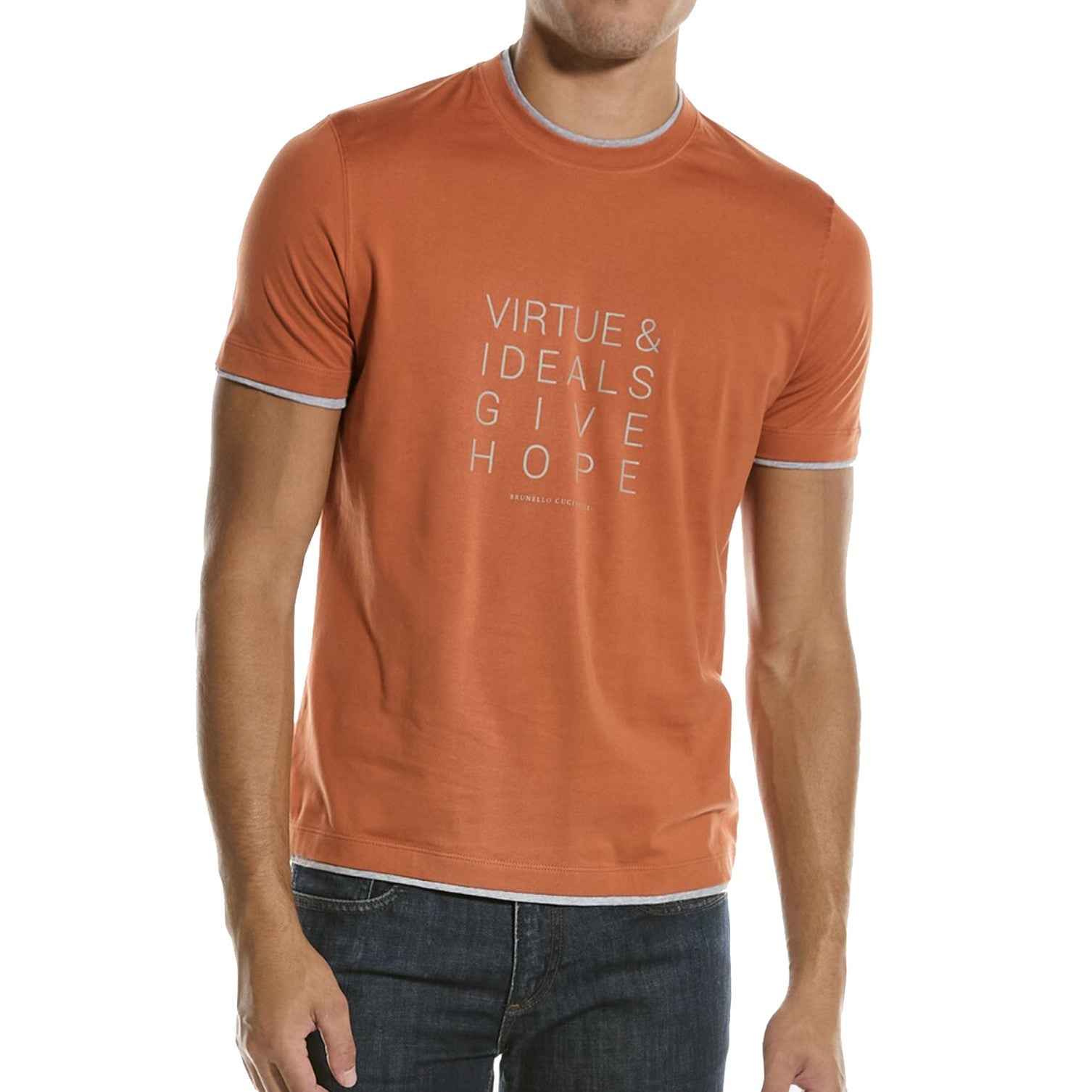 BRUNELLO CUCINELLI MEN'S ORANGE SLIM FIT SHORT SLEEVE SHIRT