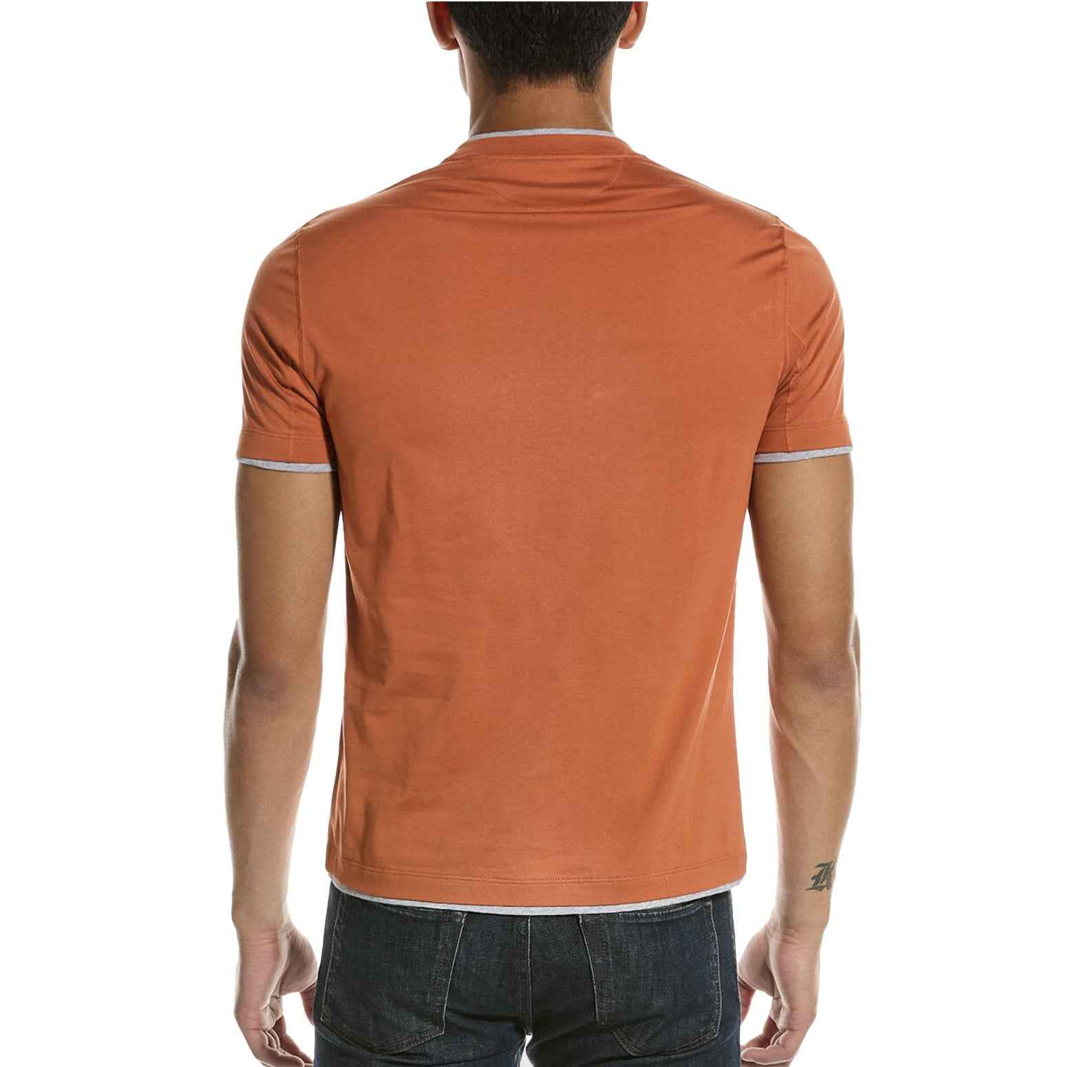 BRUNELLO CUCINELLI MEN'S ORANGE SLIM FIT SHORT SLEEVE SHIRT