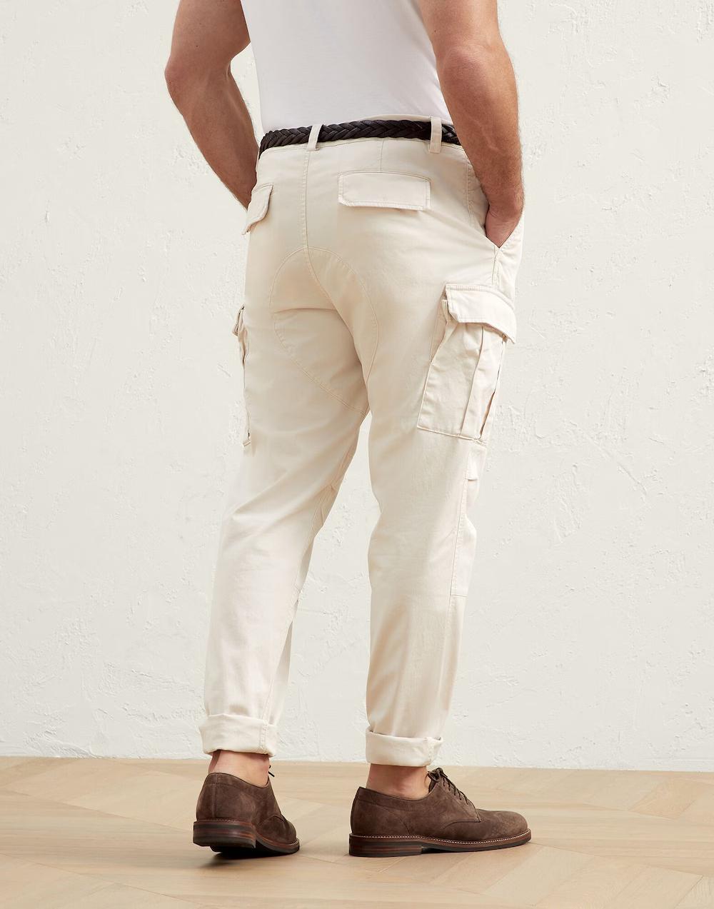 BRUNELLO CUCINELLI MEN'S OFF WHITE RELAXED CARGO TROUSERS
