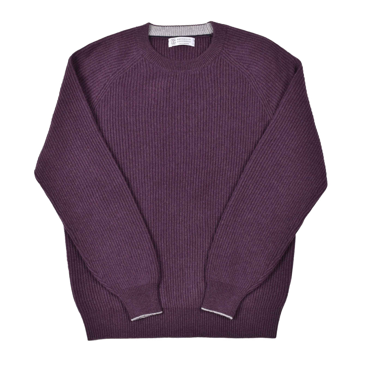 BRUNELLO CUCINELLI MEN'S PLUM CASHMERE CREWNECK SWEATER