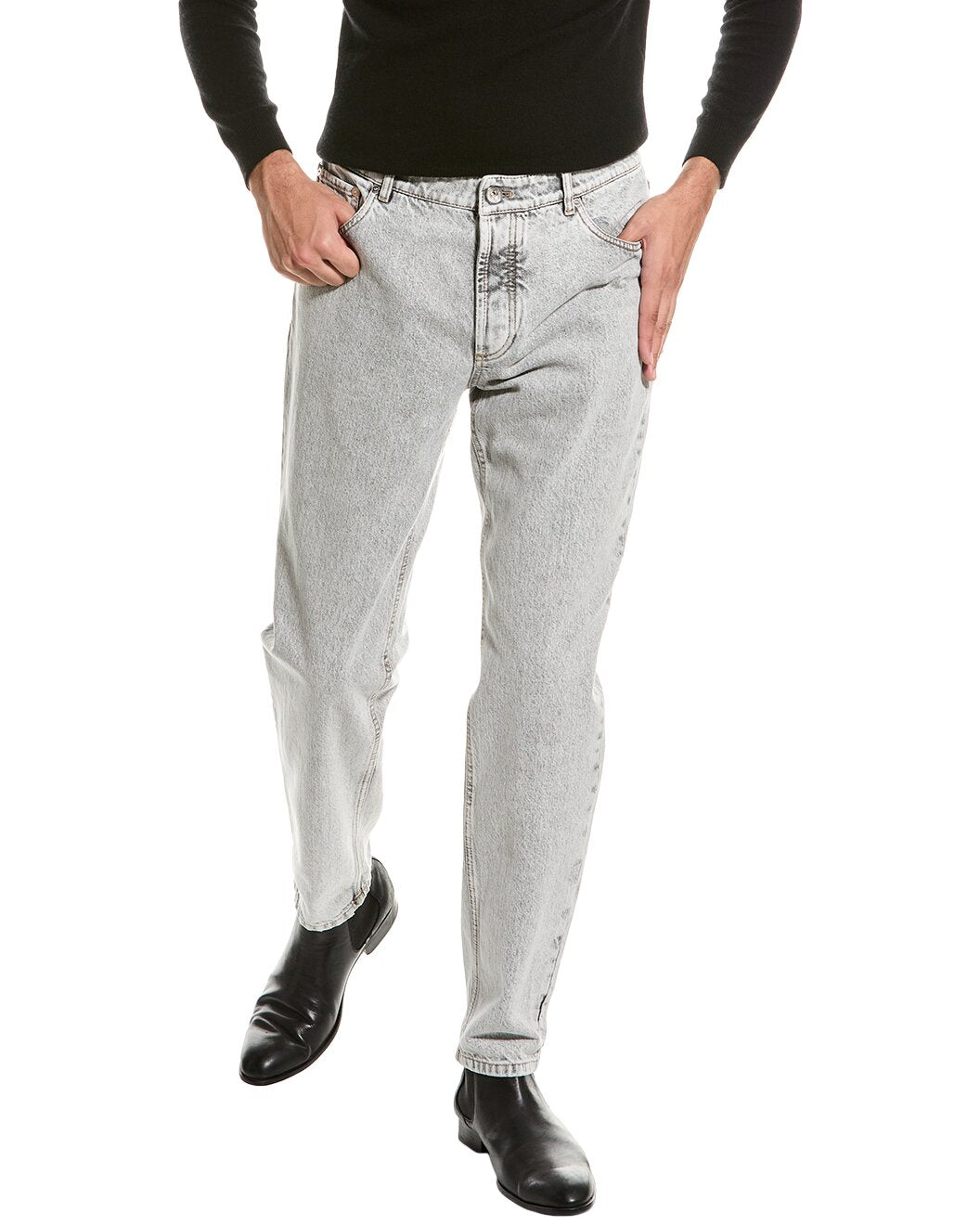 BRUNELLO CUCINELLI MEN'S LIGHT GREY DENIM TROUSERS